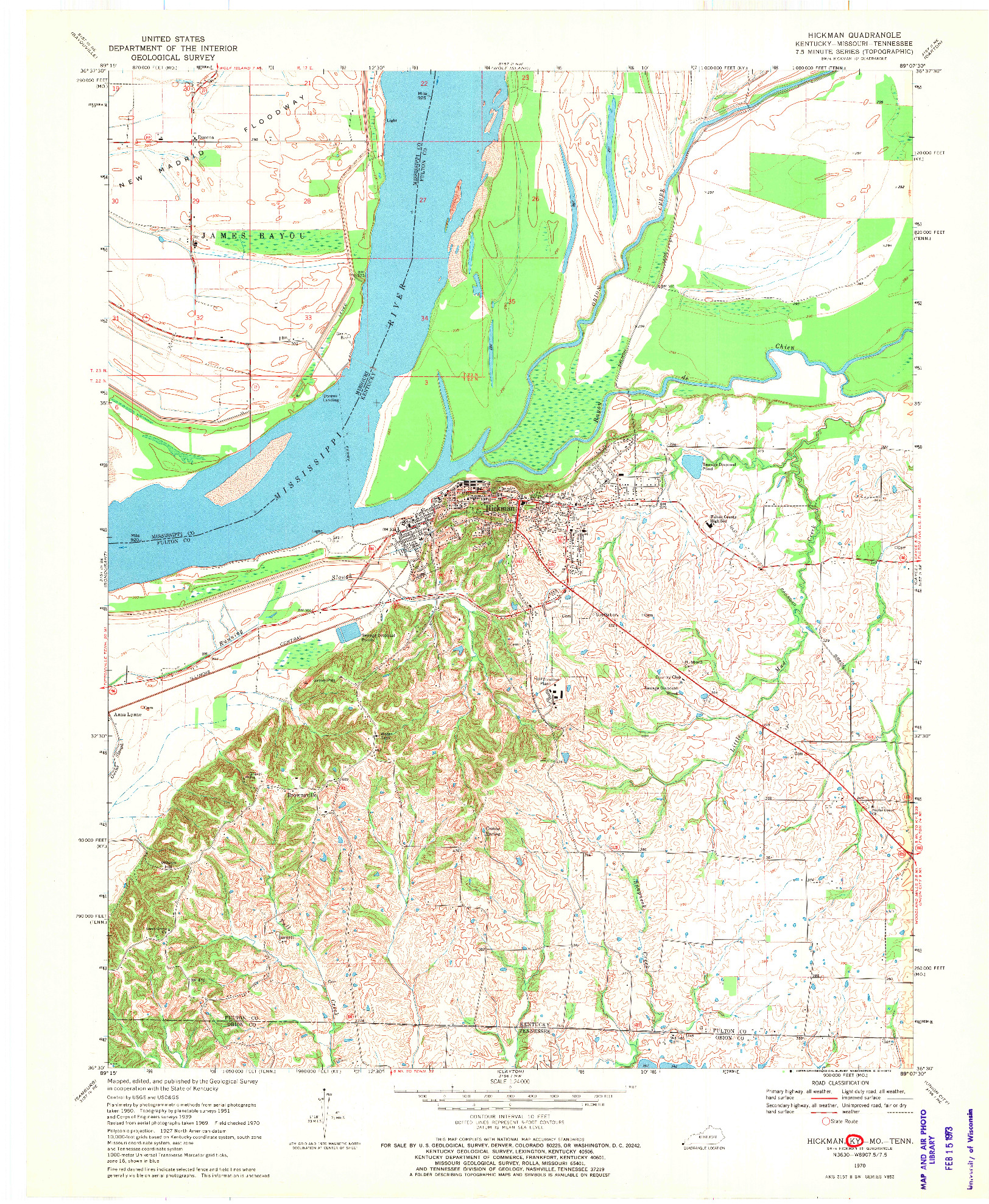 USGS 1:24000-SCALE QUADRANGLE FOR HICKMAN, KY 1970