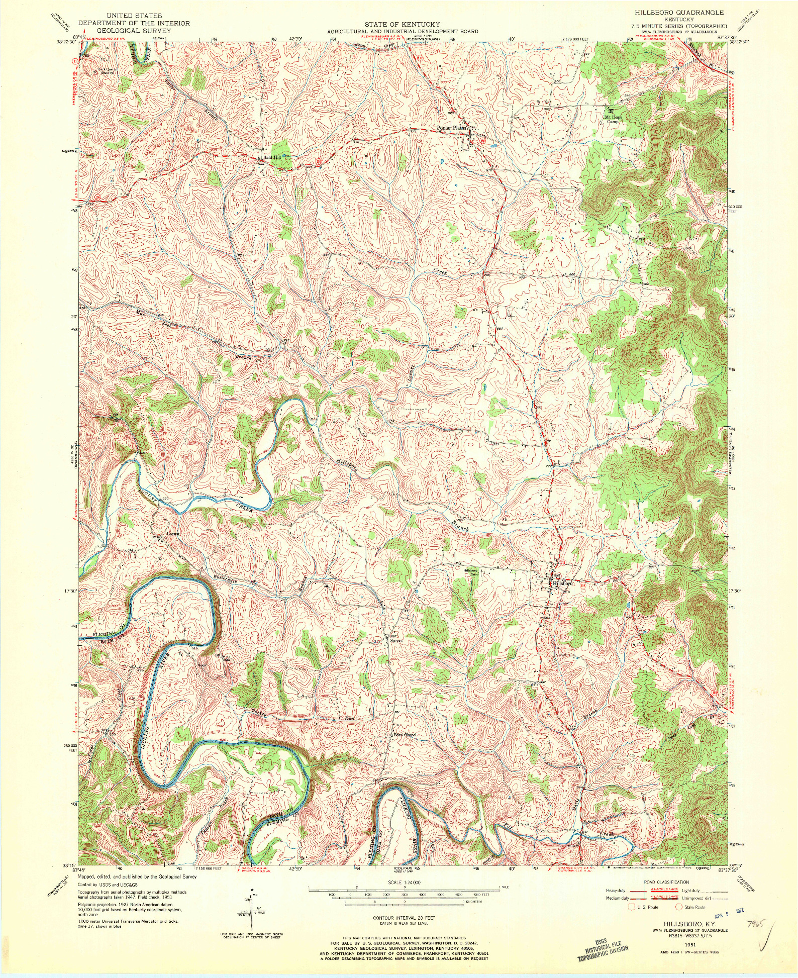 USGS 1:24000-SCALE QUADRANGLE FOR HILLSBORO, KY 1951