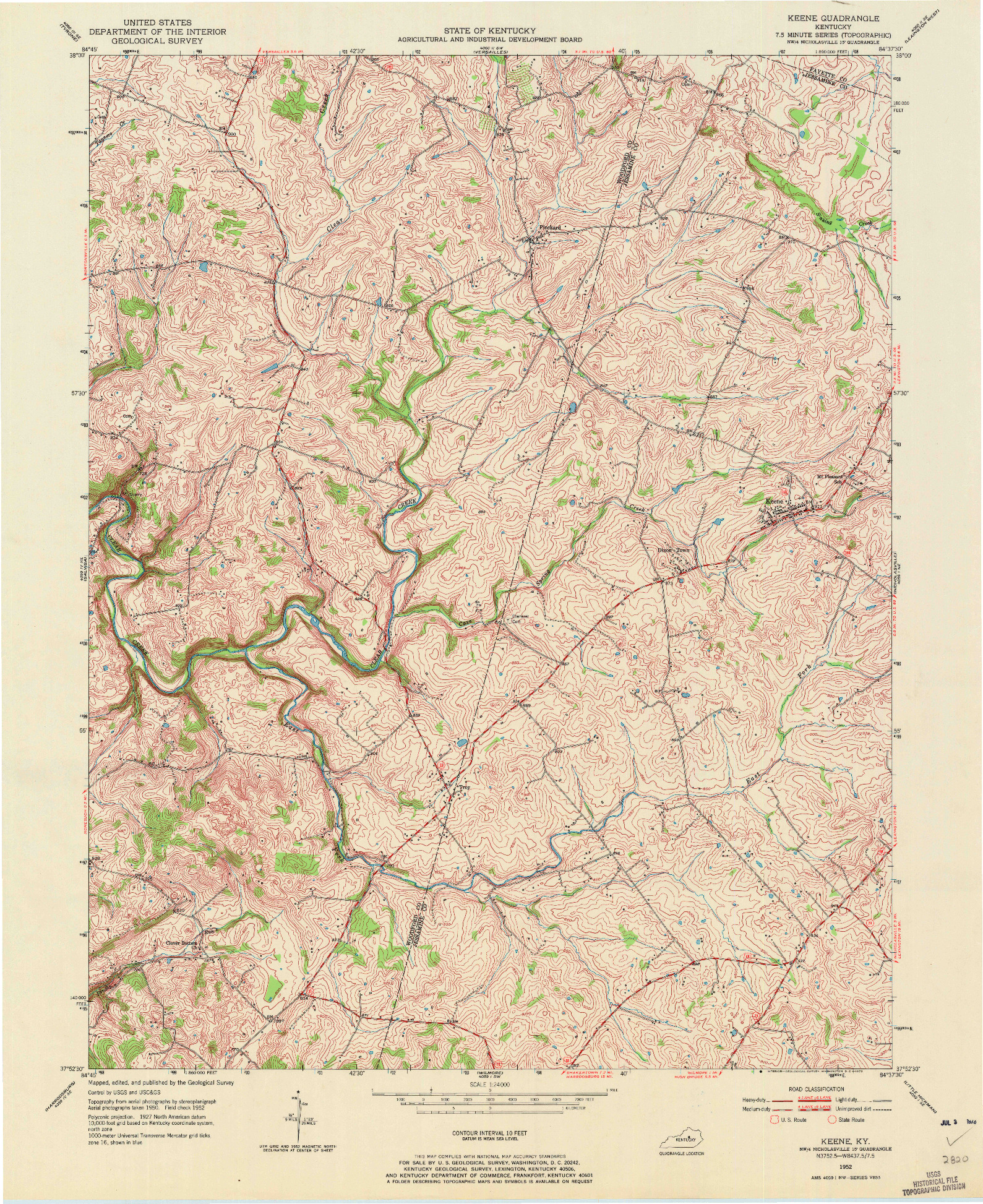 USGS 1:24000-SCALE QUADRANGLE FOR KEENE, KY 1952