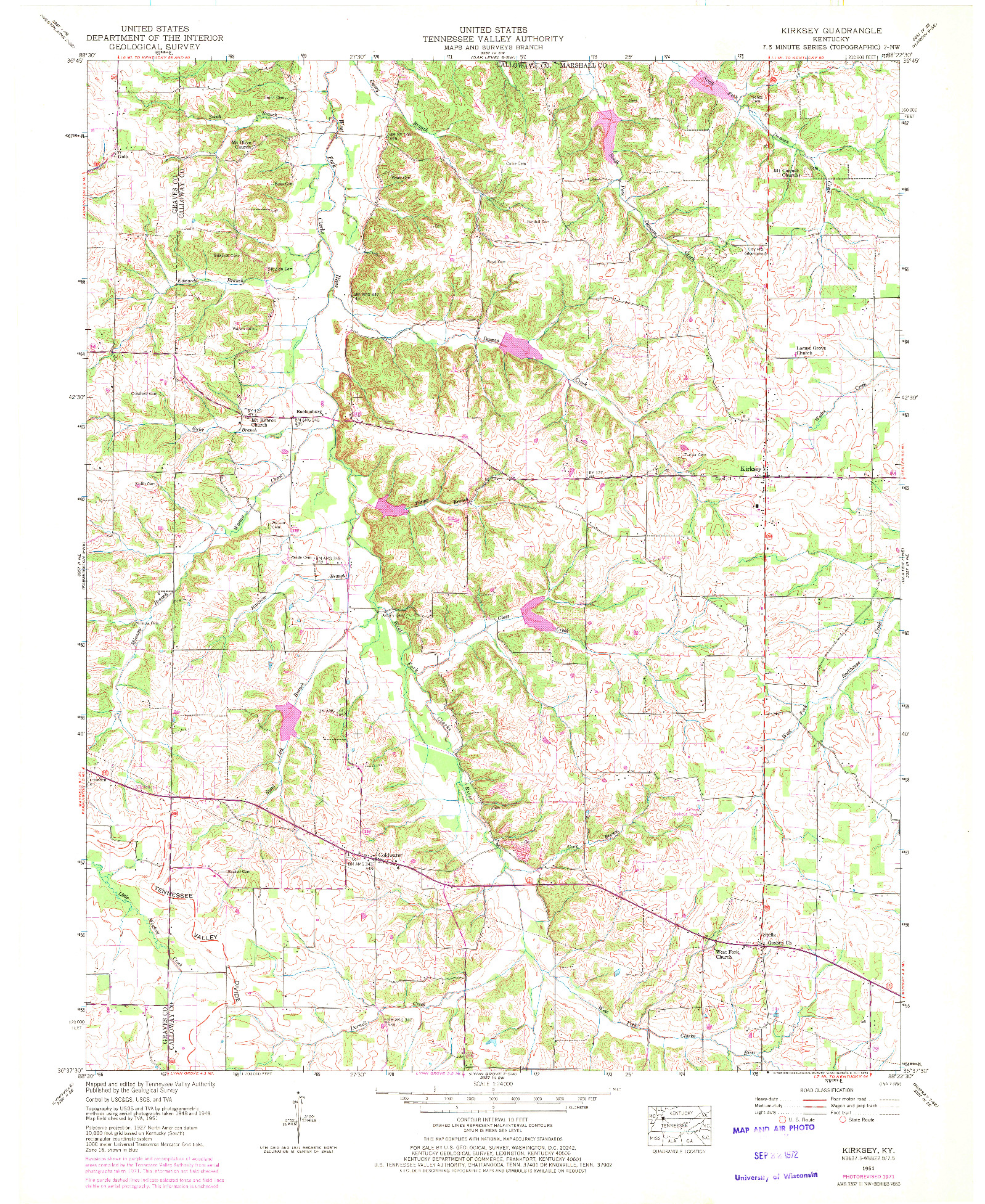 USGS 1:24000-SCALE QUADRANGLE FOR KIRKSEY, KY 1951