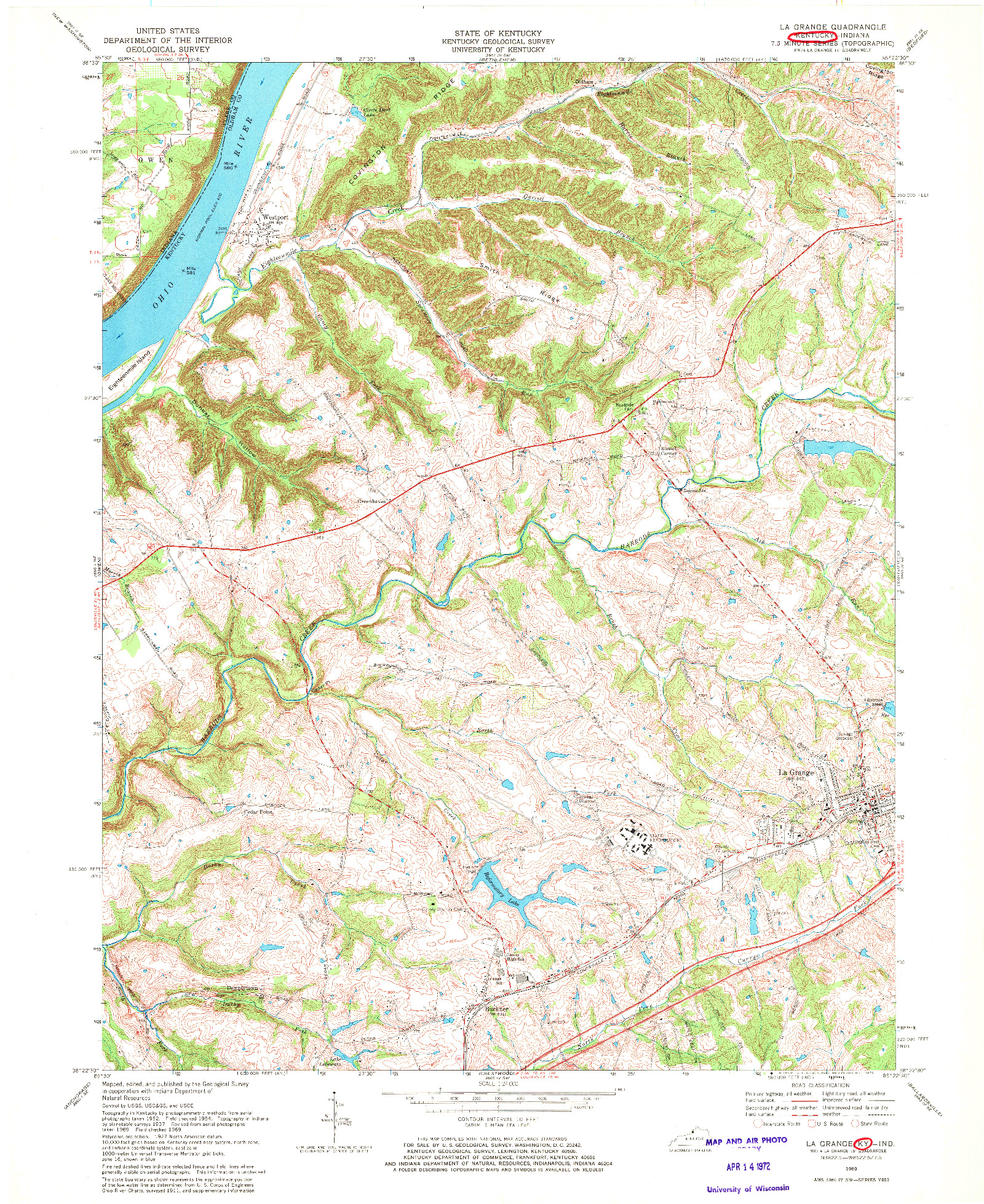 USGS 1:24000-SCALE QUADRANGLE FOR LA GRANGE, KY 1969