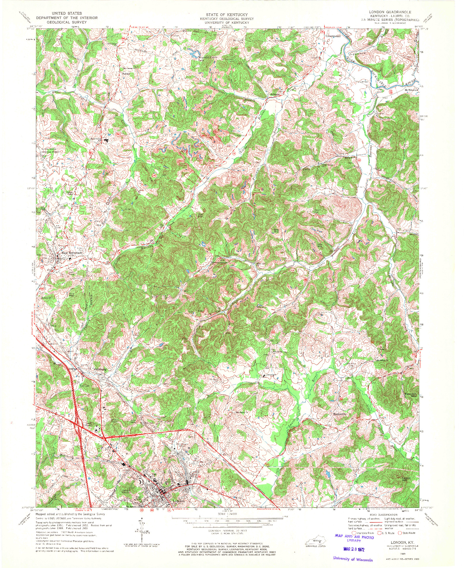 USGS 1:24000-SCALE QUADRANGLE FOR LONDON, KY 1969