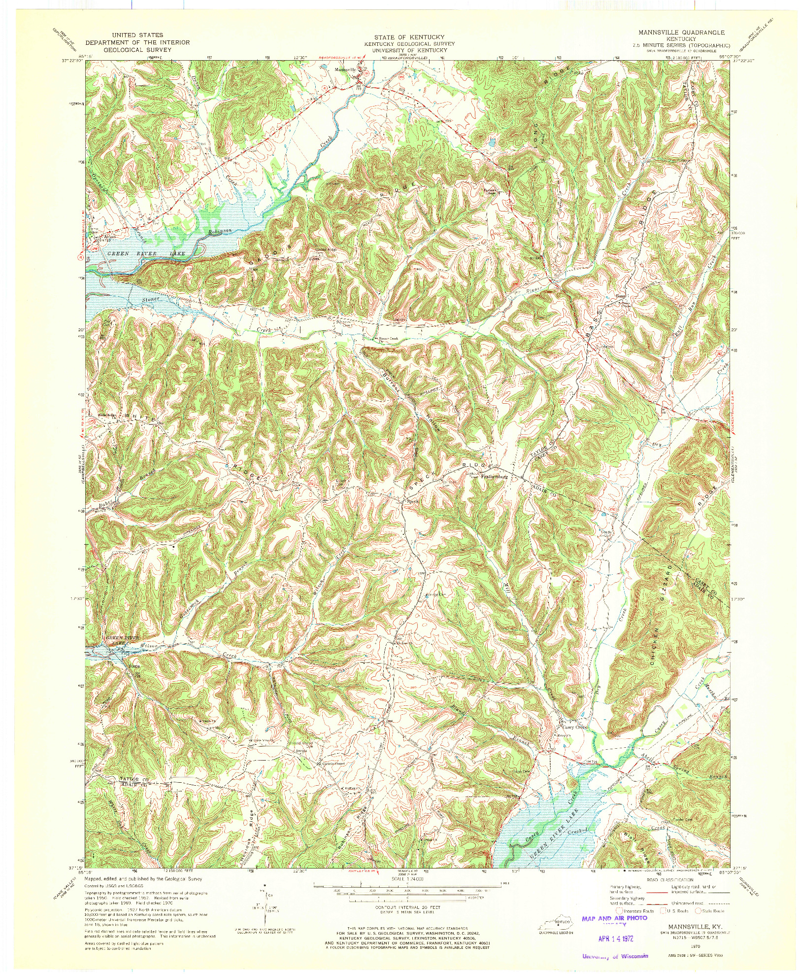 USGS 1:24000-SCALE QUADRANGLE FOR MANNSVILLE, KY 1970