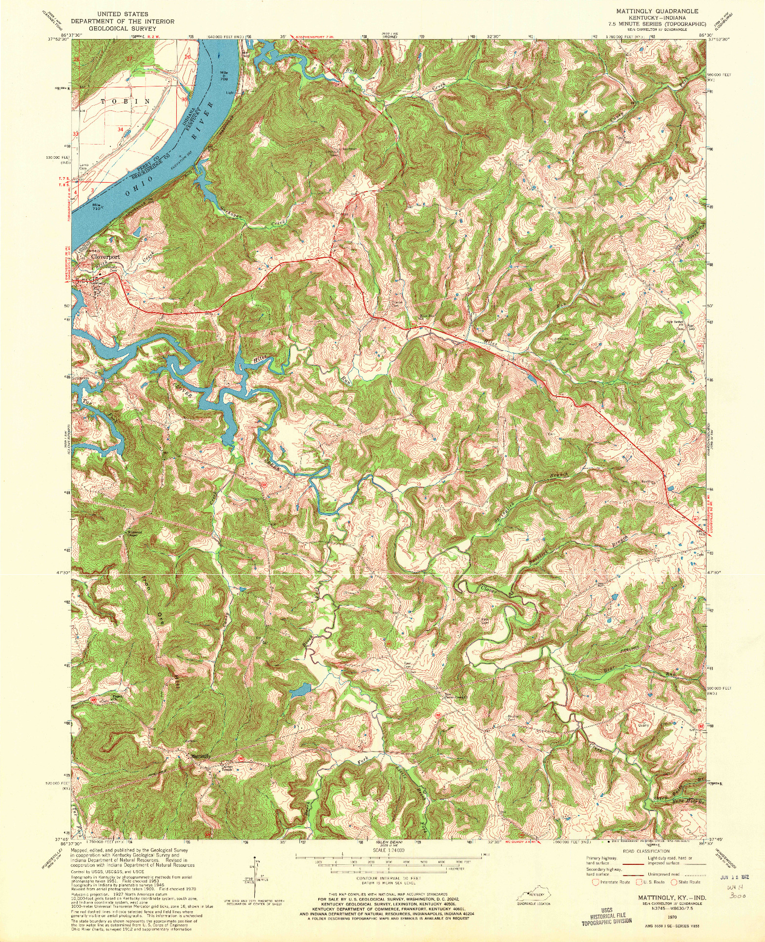 USGS 1:24000-SCALE QUADRANGLE FOR MATTINGLY, KY 1970