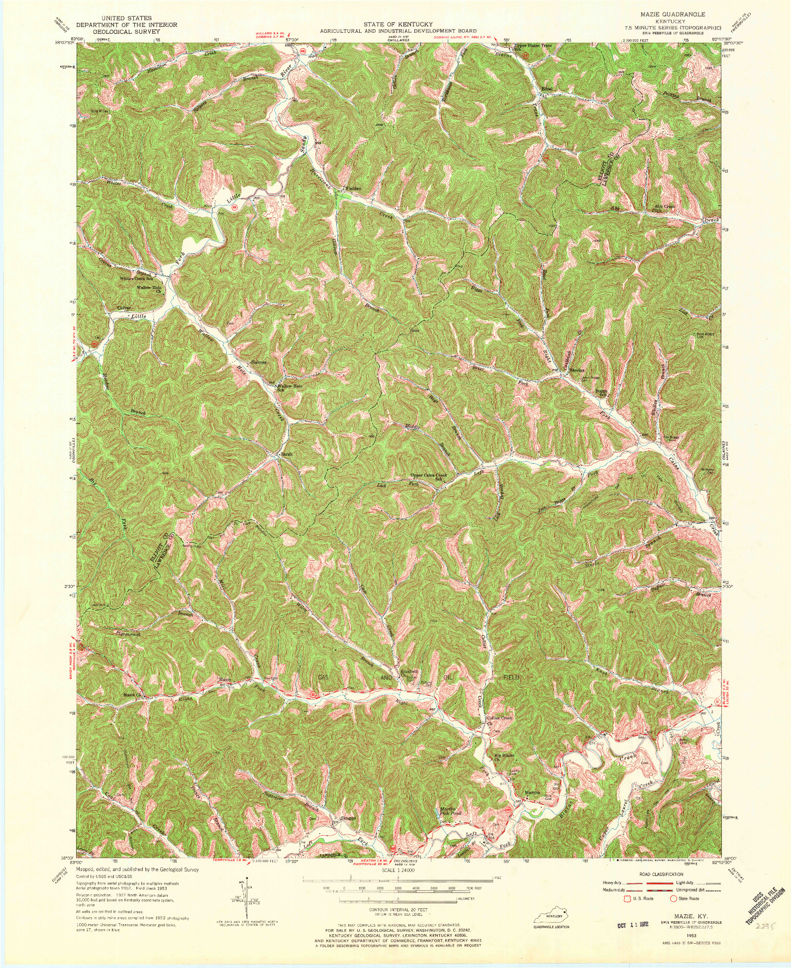 USGS 1:24000-SCALE QUADRANGLE FOR MAZIE, KY 1953
