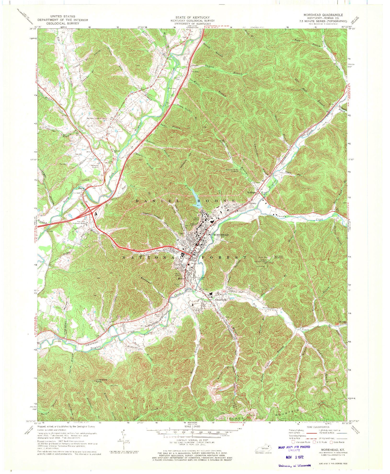 USGS 1:24000-SCALE QUADRANGLE FOR MOREHEAD, KY 1970