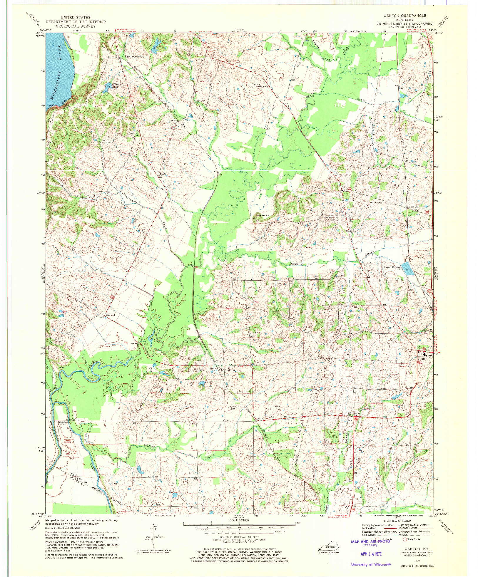 USGS 1:24000-SCALE QUADRANGLE FOR OAKTON, KY 1970