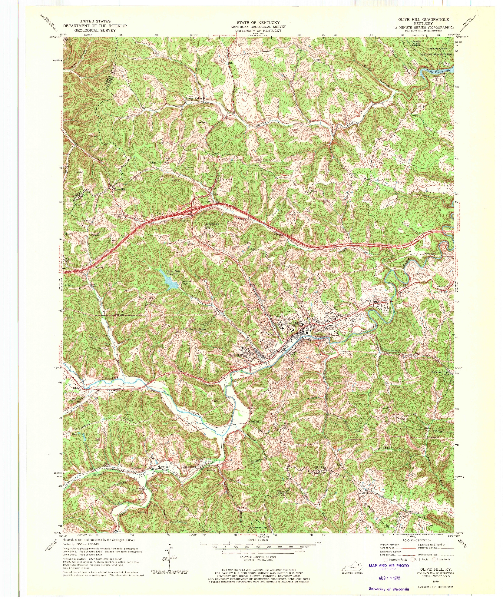USGS 1:24000-SCALE QUADRANGLE FOR OLIVE HILL, KY 1970