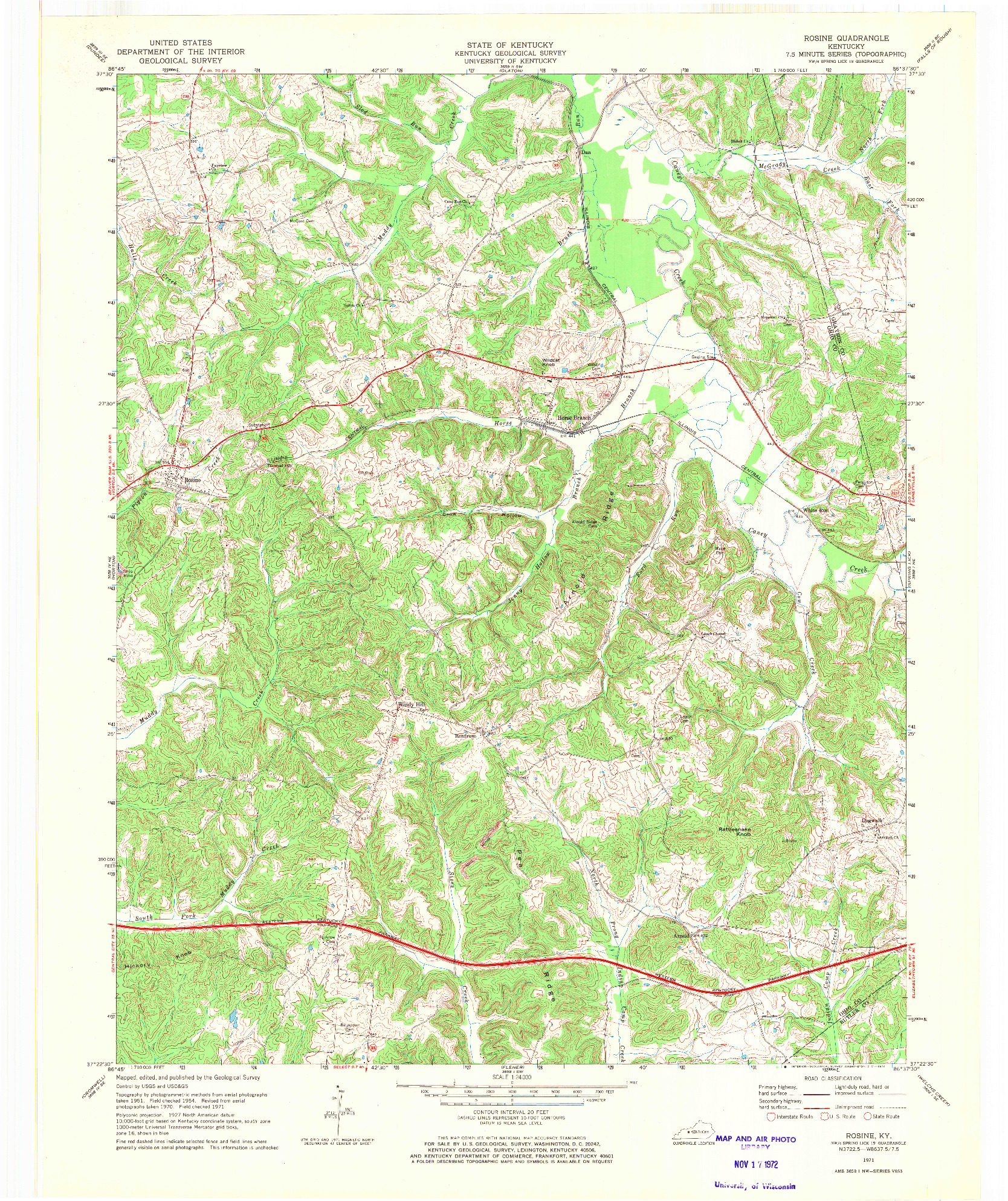 USGS 1:24000-SCALE QUADRANGLE FOR ROSINE, KY 1971