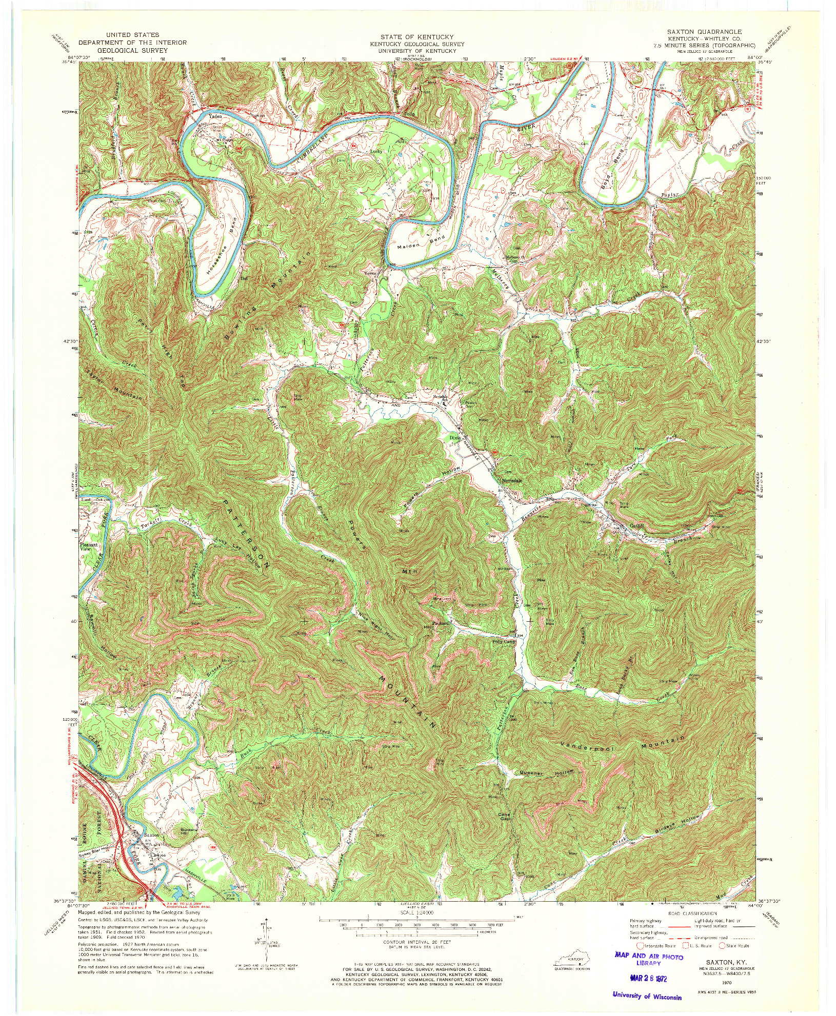 USGS 1:24000-SCALE QUADRANGLE FOR SAXTON, KY 1970