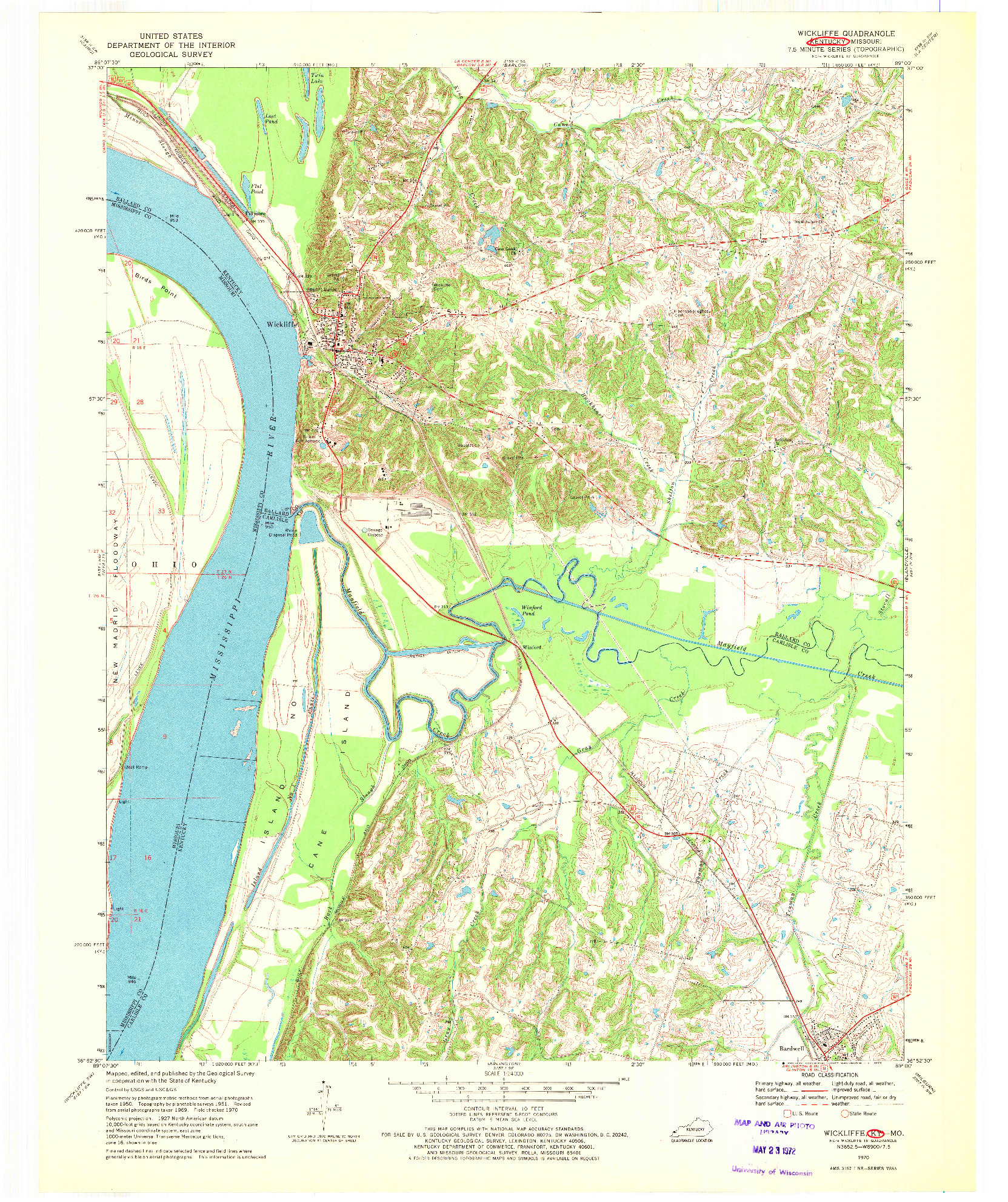 USGS 1:24000-SCALE QUADRANGLE FOR WICKLIFFE, KY 1970