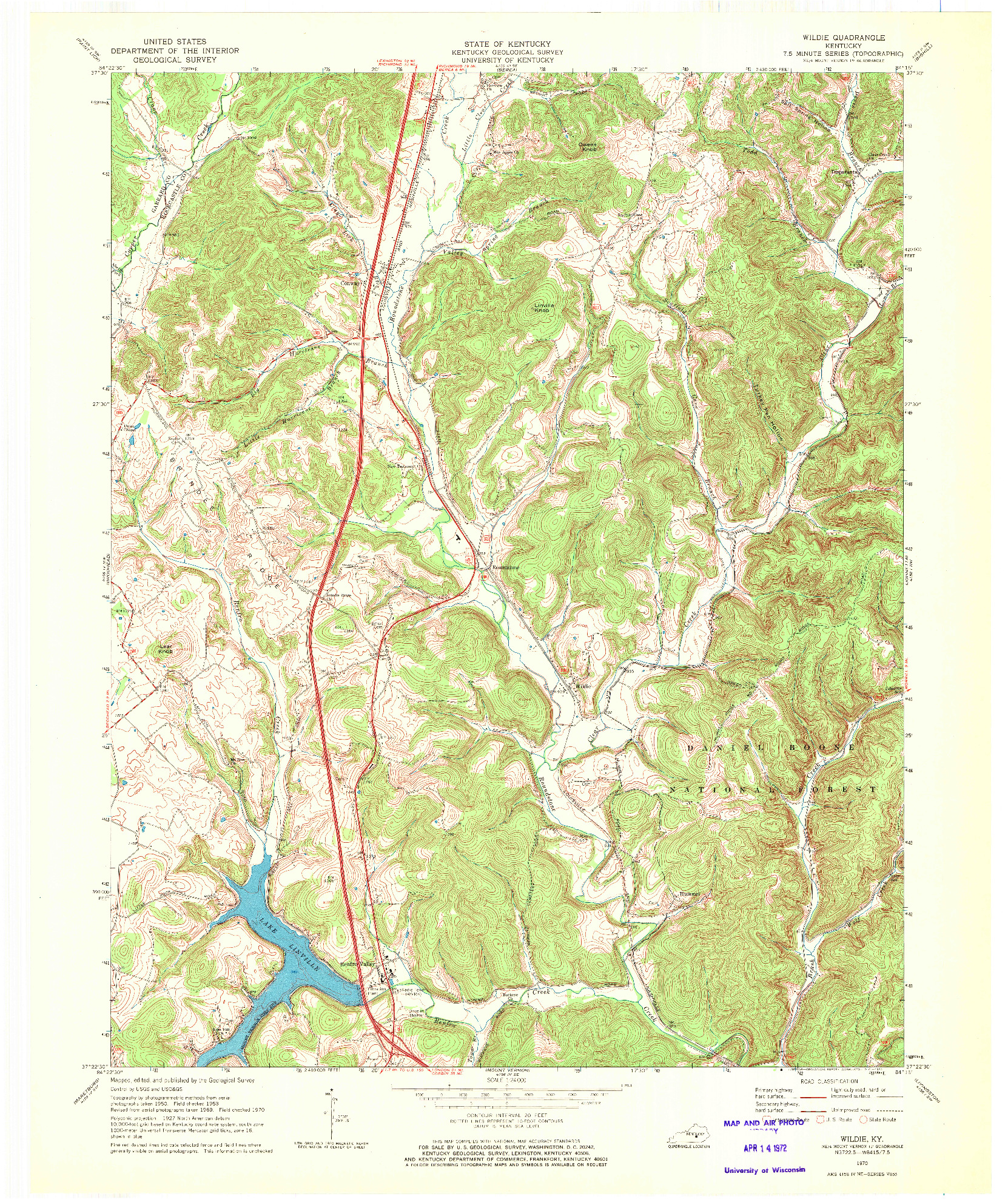 USGS 1:24000-SCALE QUADRANGLE FOR WILDIE, KY 1970