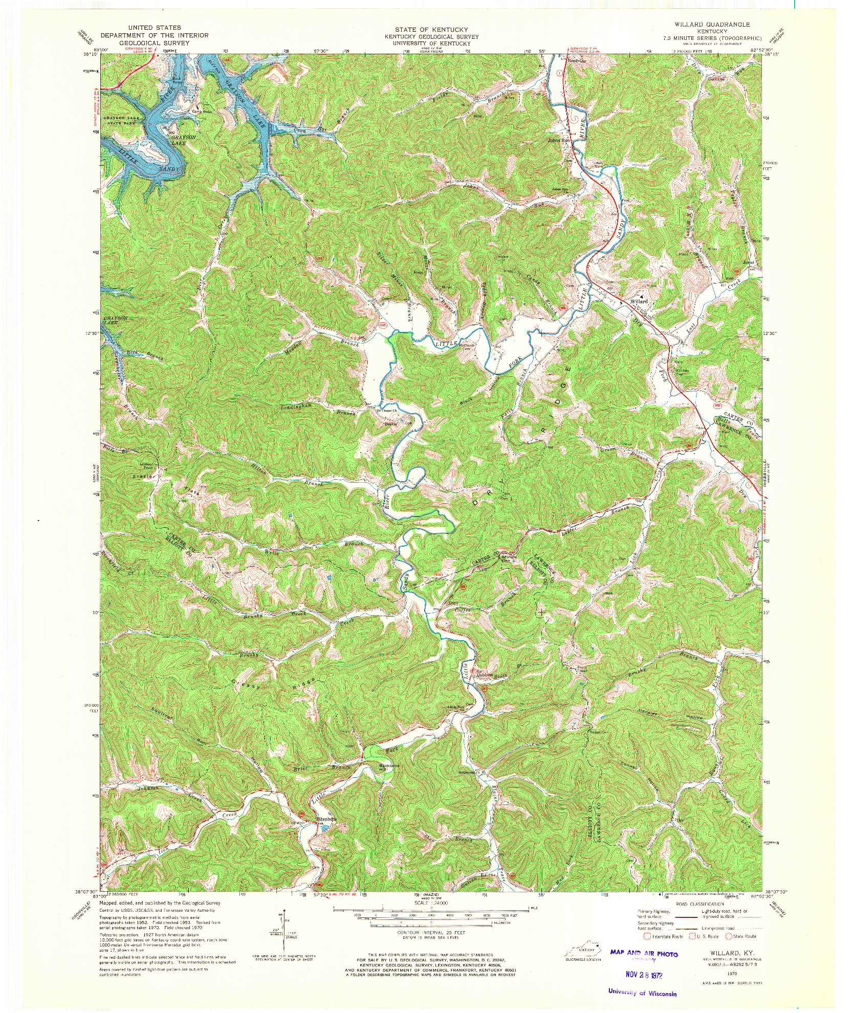 USGS 1:24000-SCALE QUADRANGLE FOR WILLARD, KY 1970