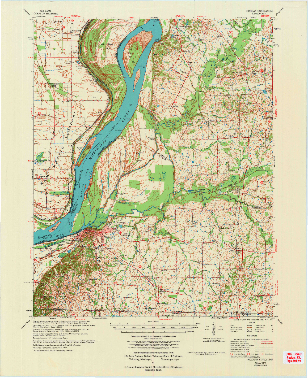 USGS 1:62500-SCALE QUADRANGLE FOR HICKMAN, KY 1972