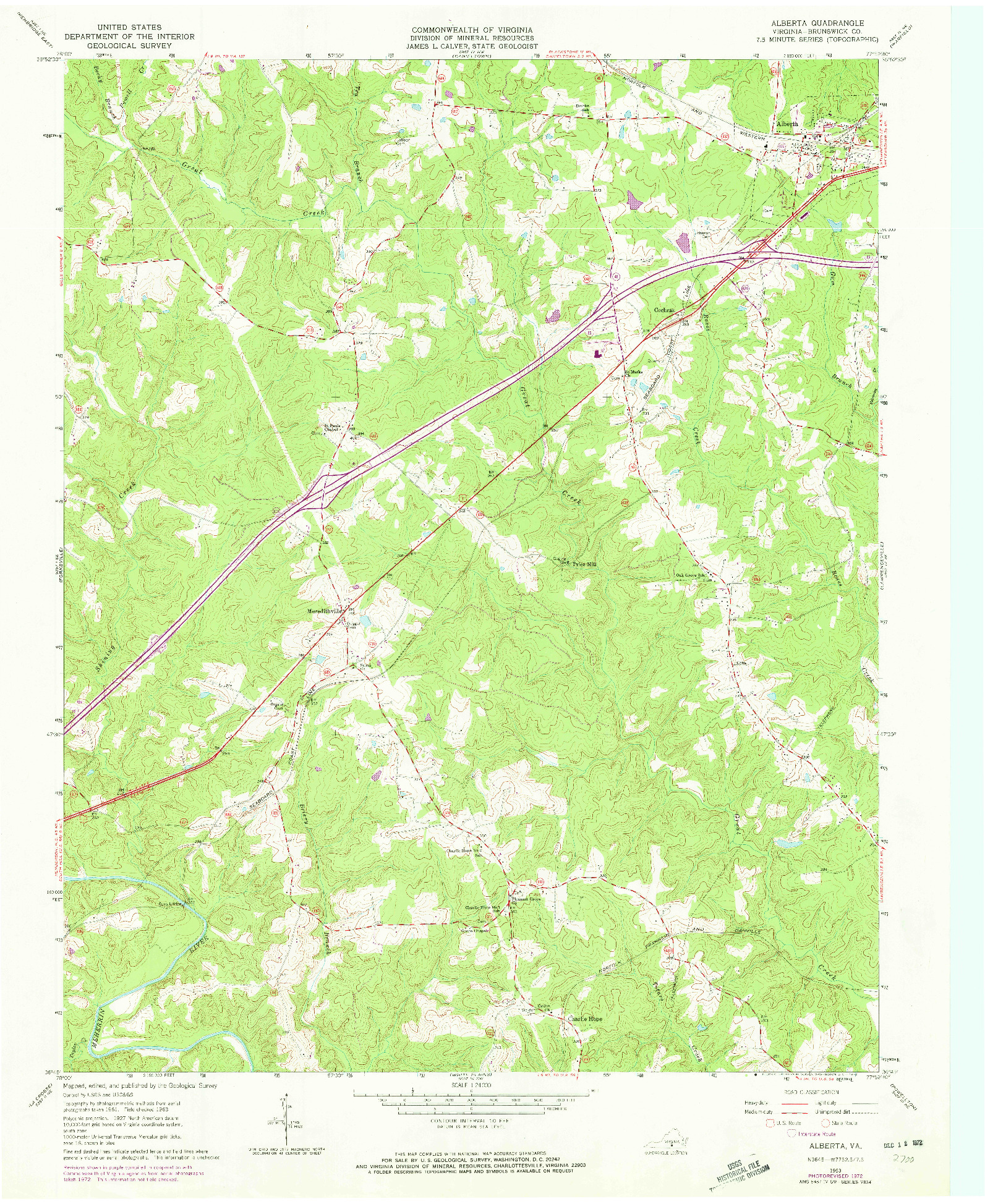 USGS 1:24000-SCALE QUADRANGLE FOR ALBERTA, VA 1963