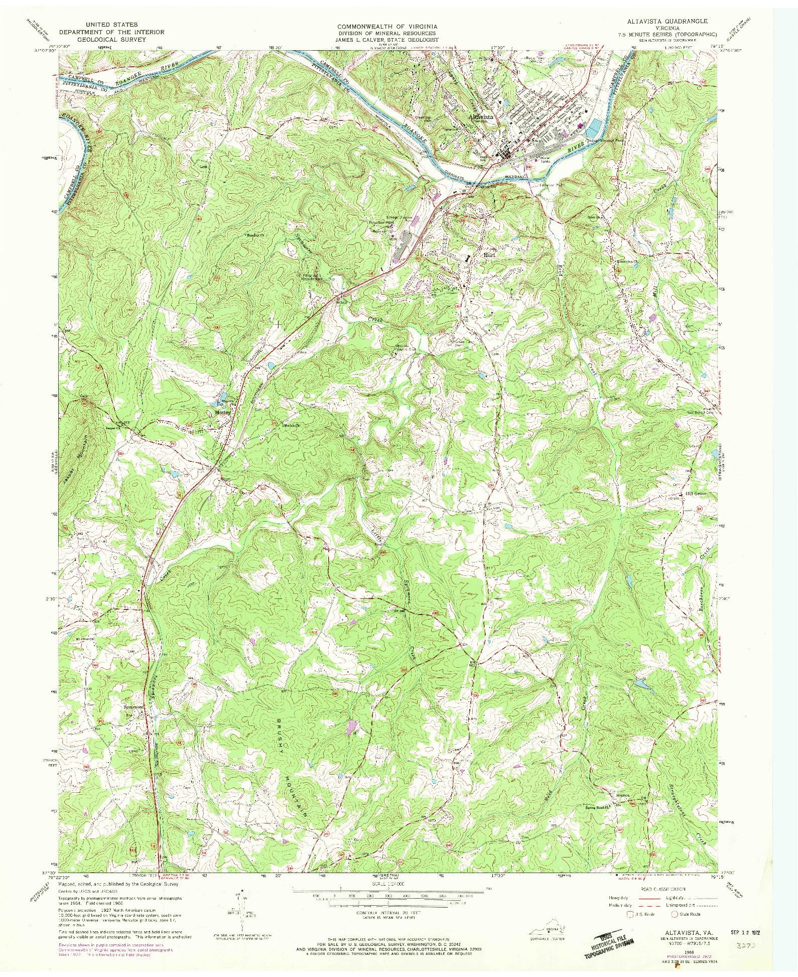 USGS 1:24000-SCALE QUADRANGLE FOR ALTAVISTA, VA 1966