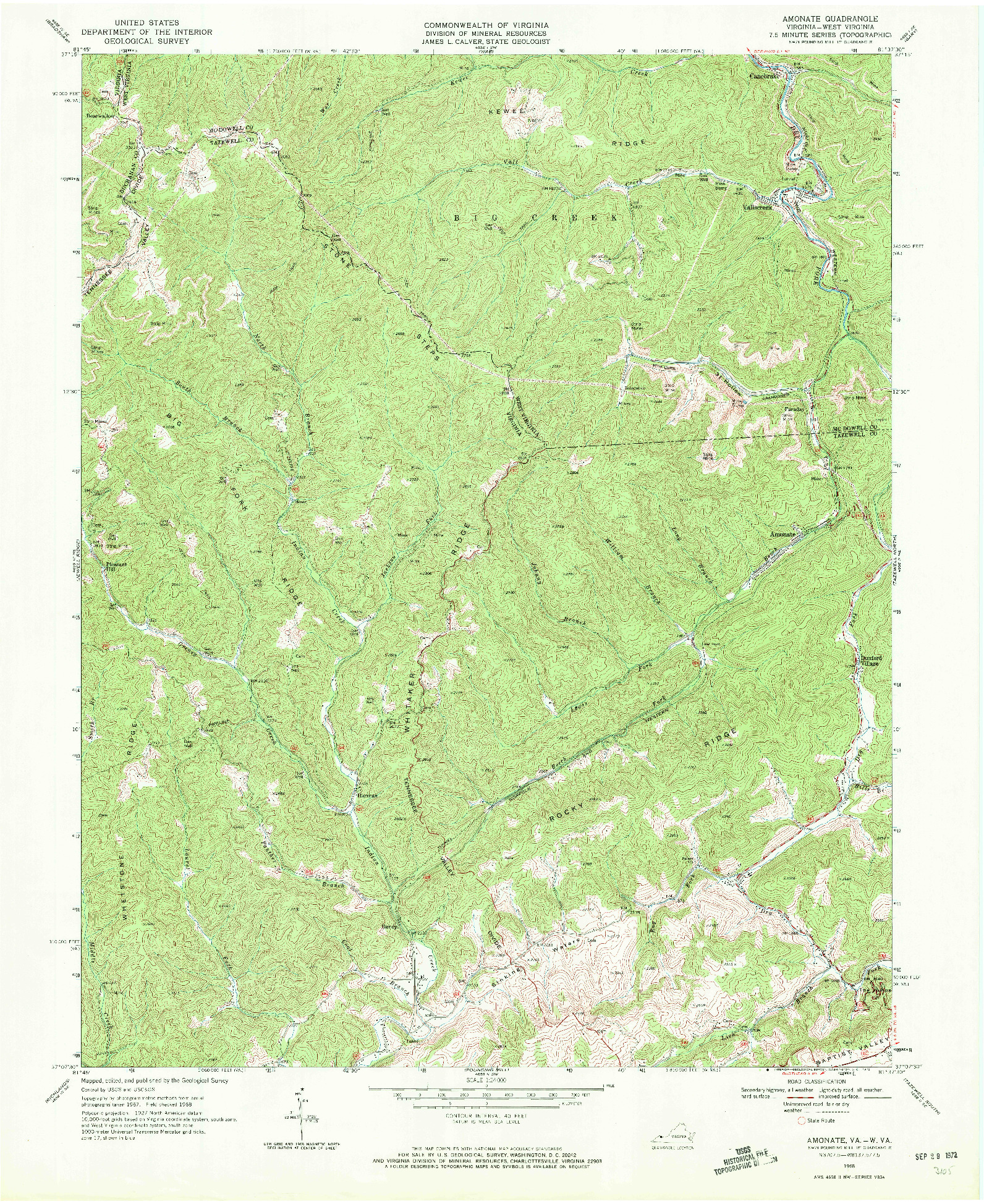 USGS 1:24000-SCALE QUADRANGLE FOR AMONATE, VA 1968