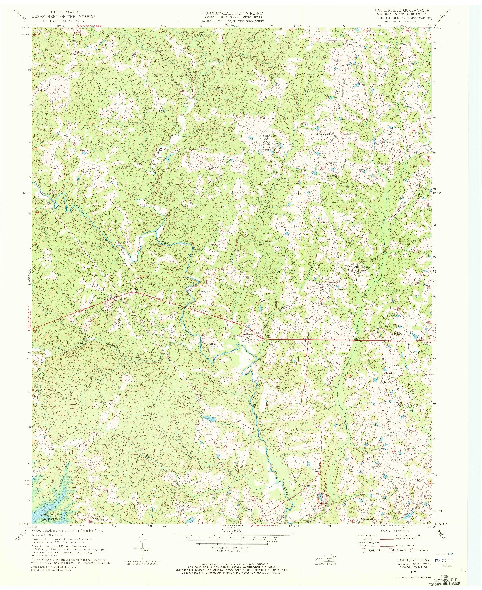 USGS 1:24000-SCALE QUADRANGLE FOR BASKERVILLE, VA 1968