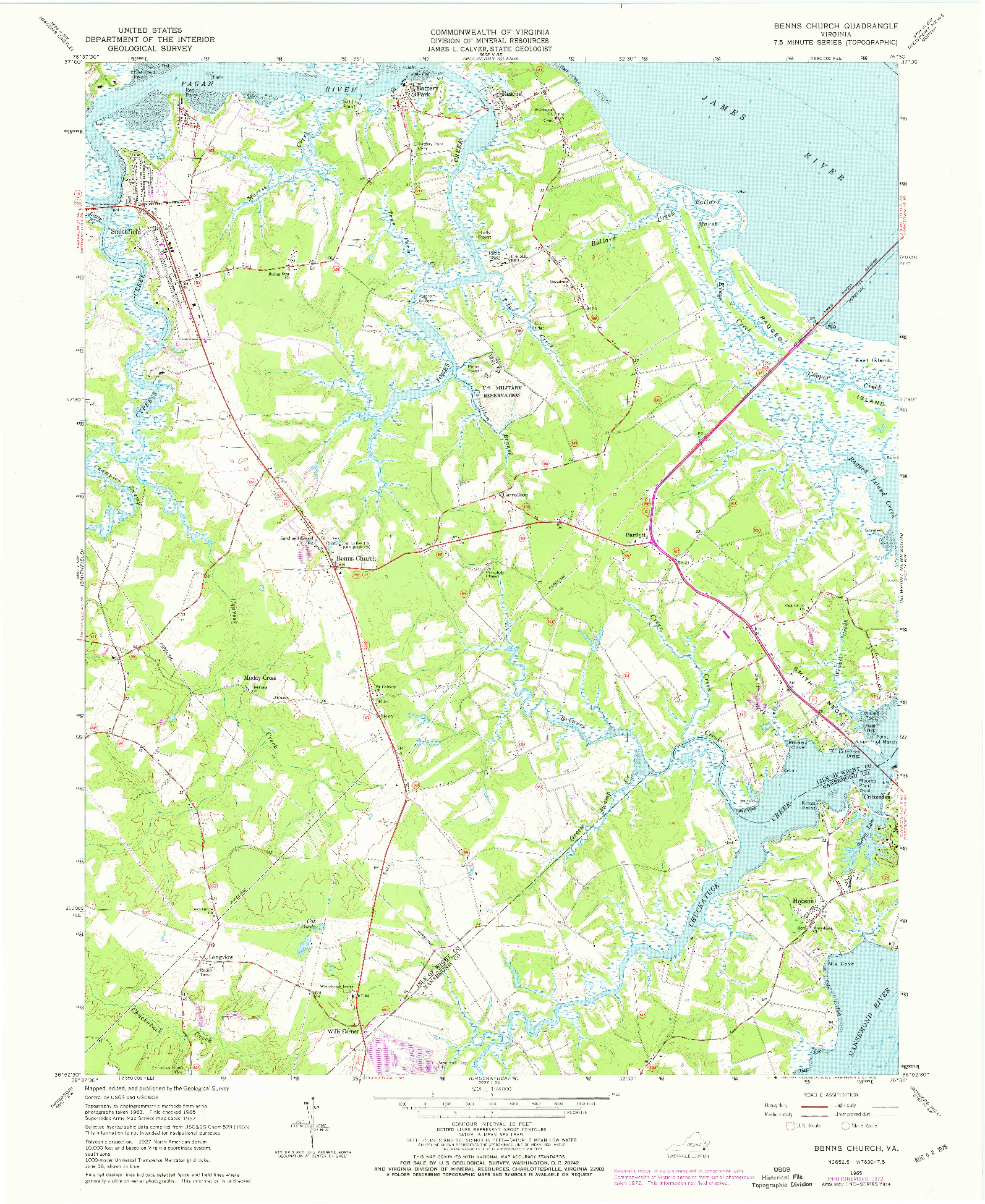 USGS 1:24000-SCALE QUADRANGLE FOR BENNS CHURCH, VA 1965