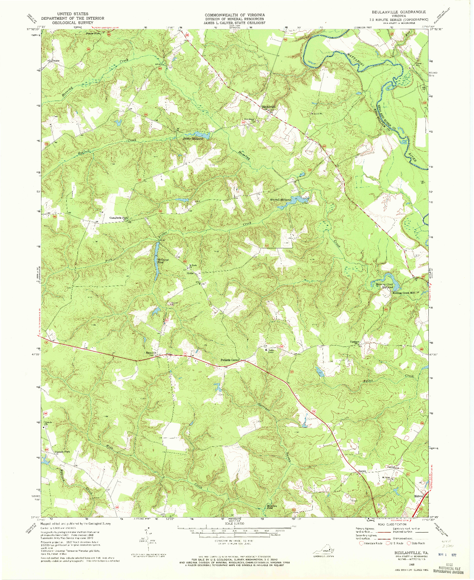 USGS 1:24000-SCALE QUADRANGLE FOR BEULAHVILLE, VA 1968