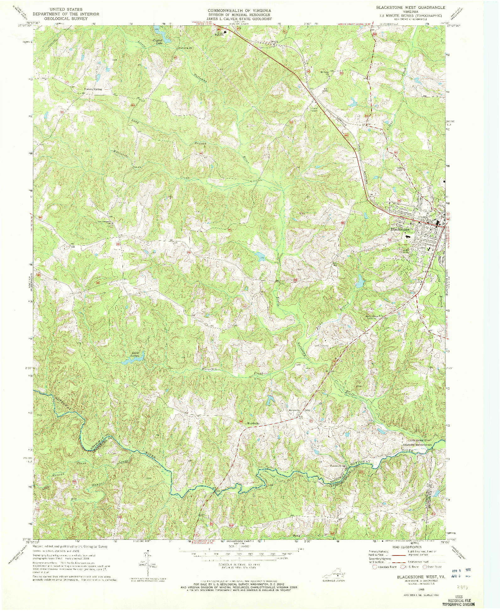 USGS 1:24000-SCALE QUADRANGLE FOR BLACKSTONE WEST, VA 1968
