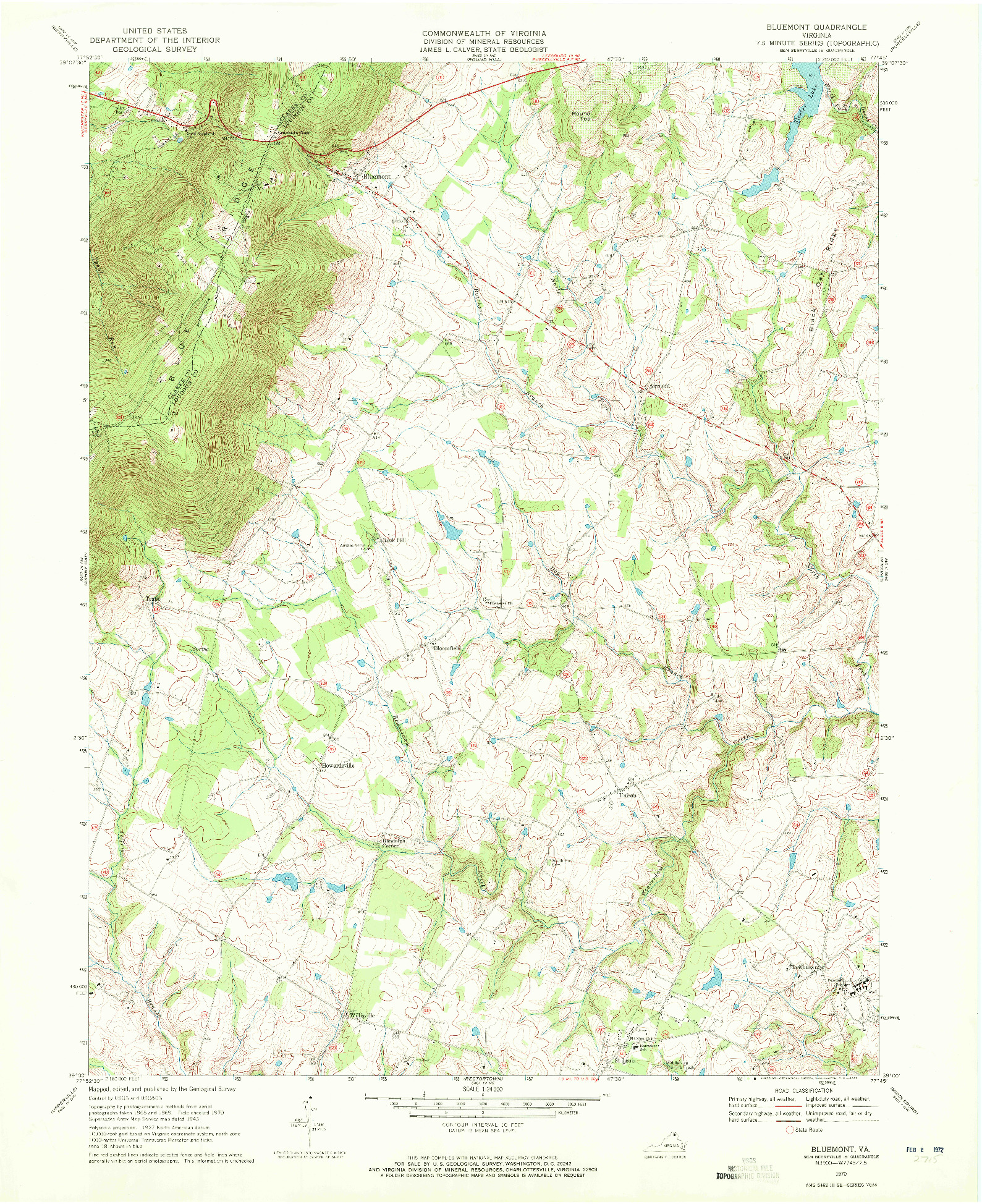 USGS 1:24000-SCALE QUADRANGLE FOR BLUEMONT, VA 1970