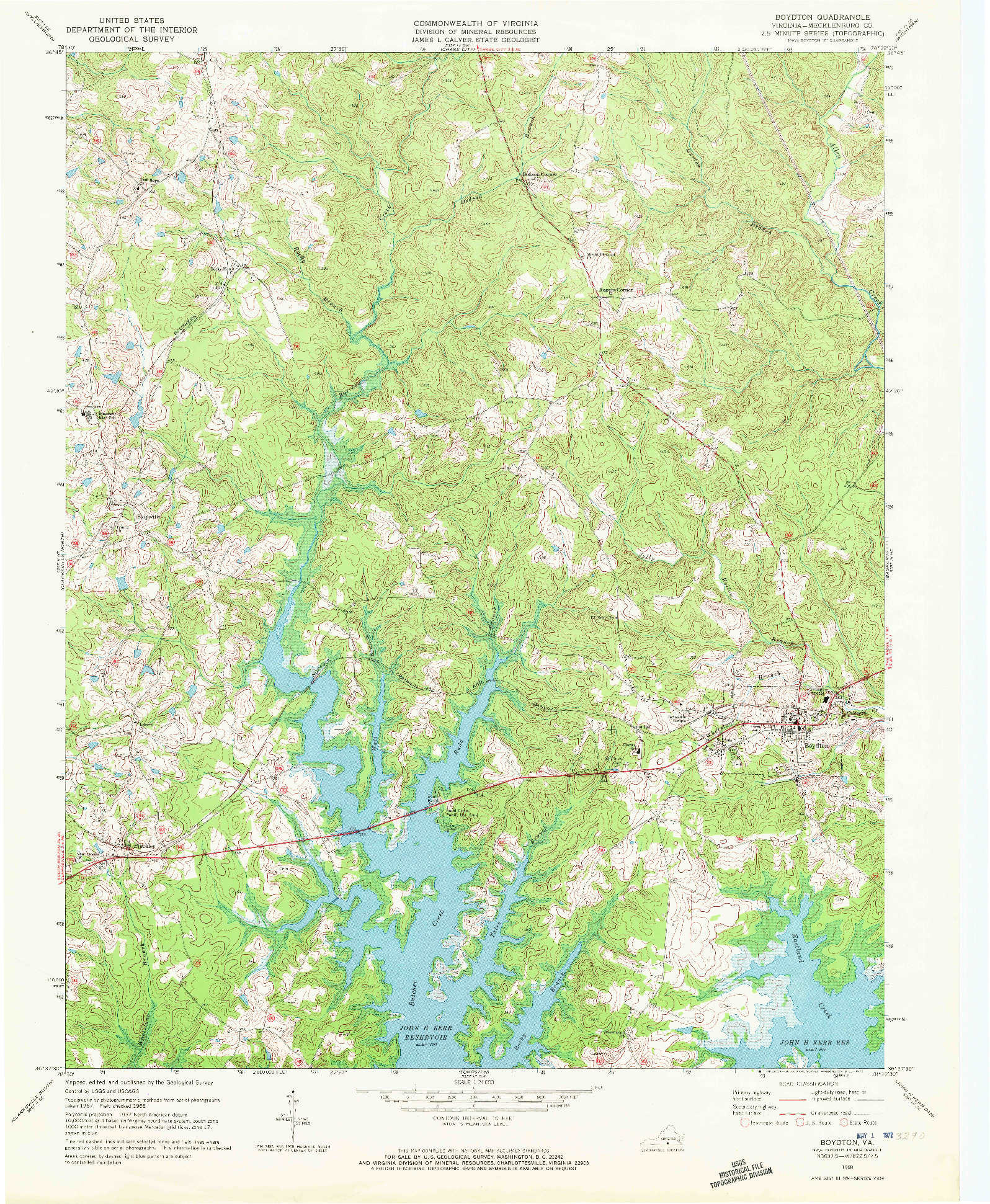 USGS 1:24000-SCALE QUADRANGLE FOR BOYDTON, VA 1968