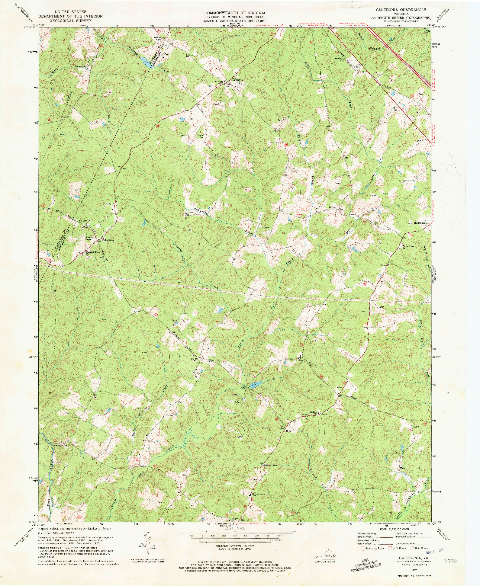 USGS 1:24000-SCALE QUADRANGLE FOR CALEDONIA, VA 1970