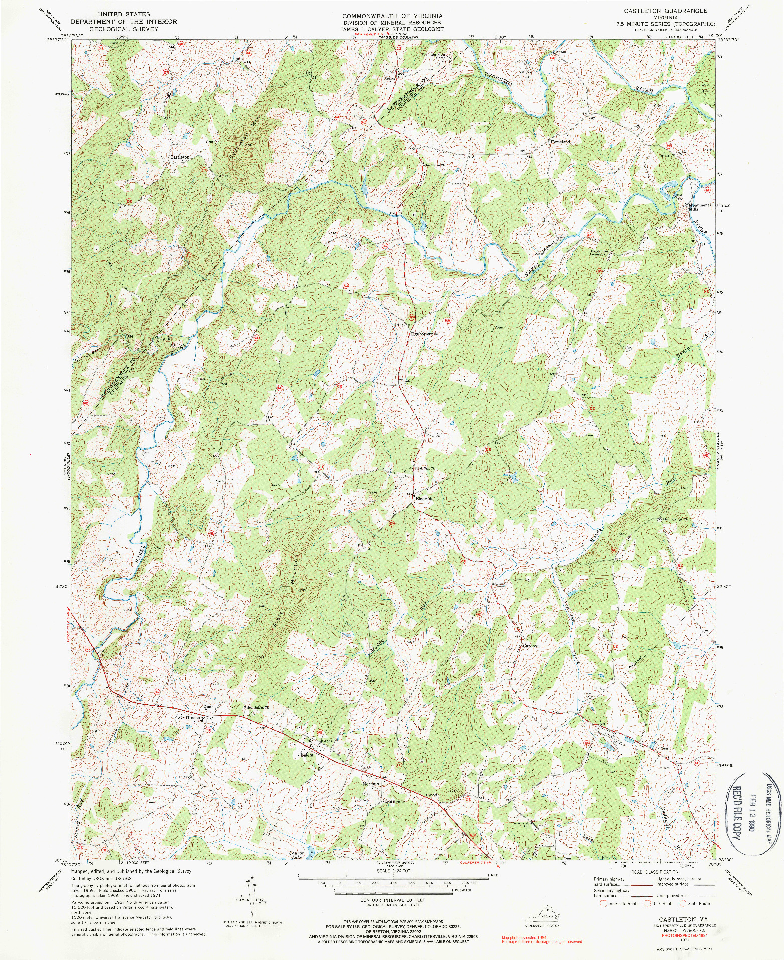 USGS 1:24000-SCALE QUADRANGLE FOR CASTLETON, VA 1971