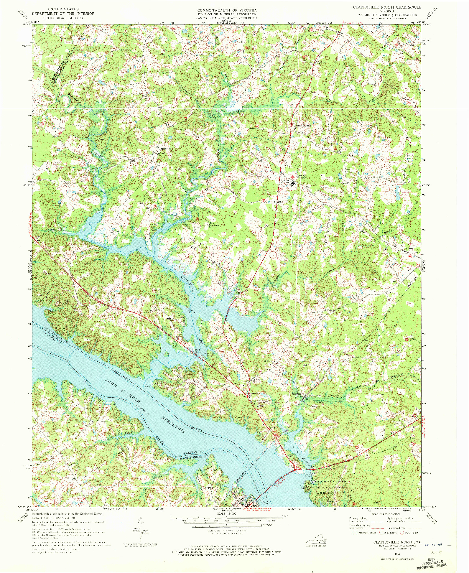 USGS 1:24000-SCALE QUADRANGLE FOR CLARKSVILLE NORTH, VA 1968