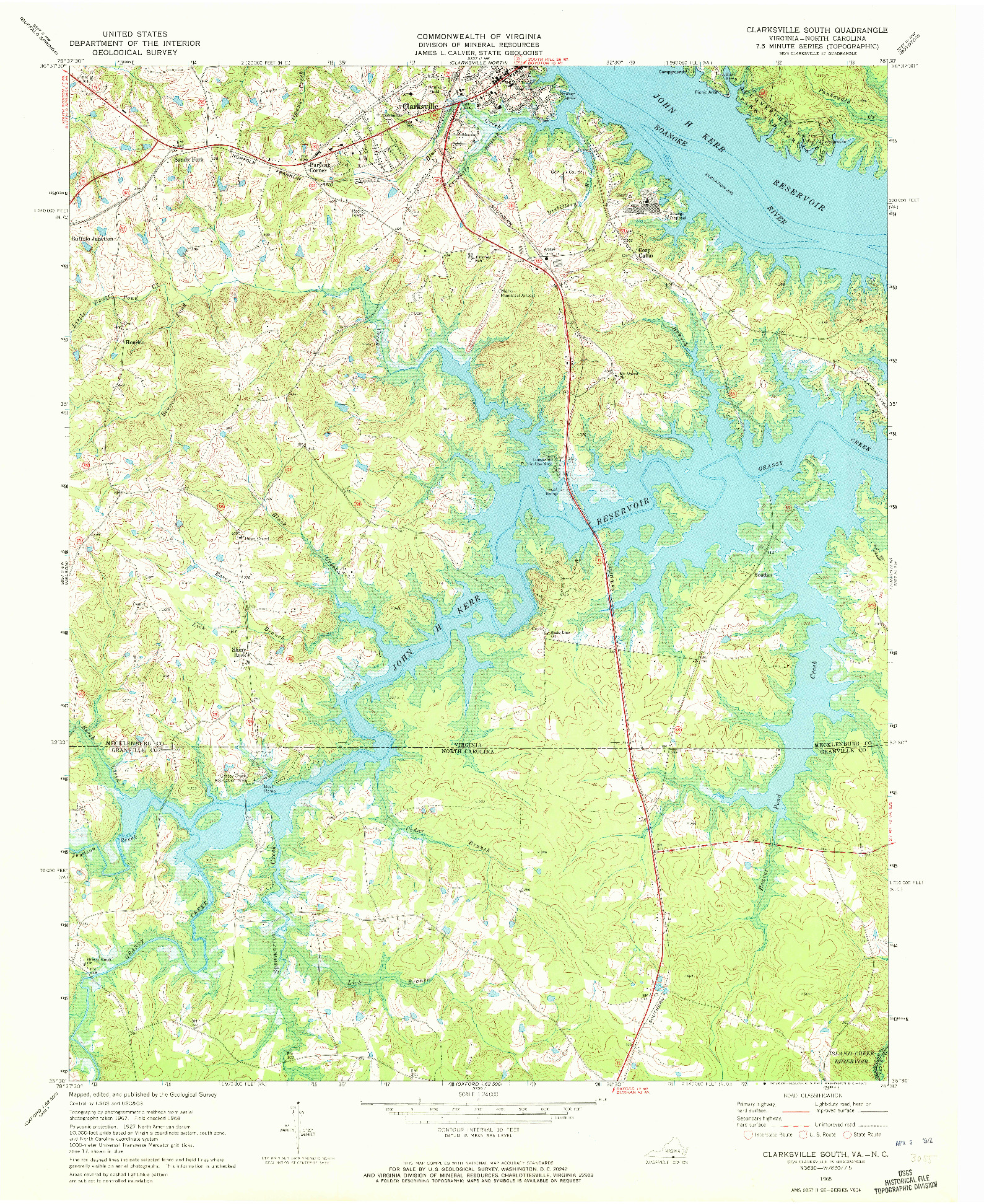 USGS 1:24000-SCALE QUADRANGLE FOR CLARKSVILLE SOUTH, VA 1968