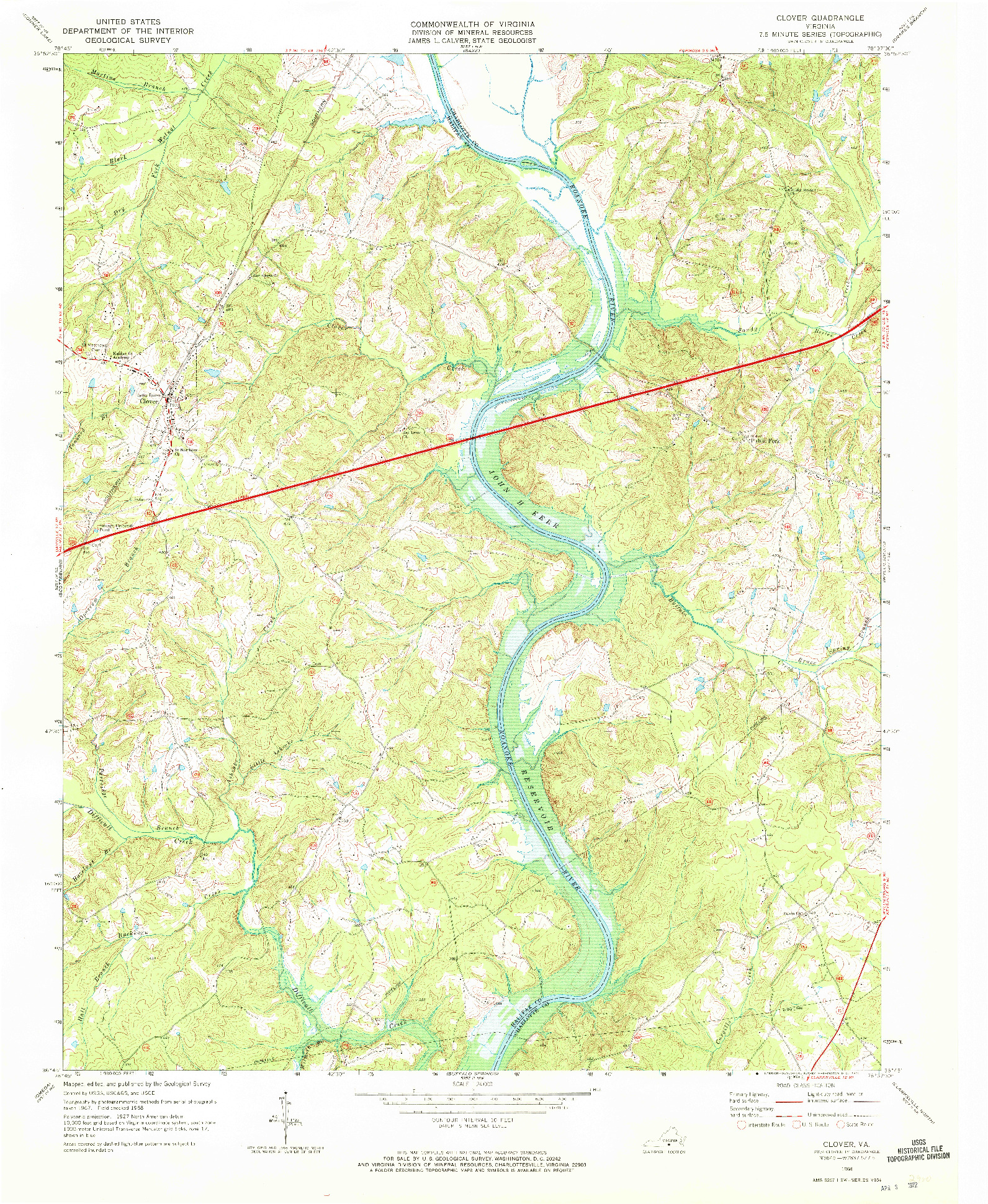 USGS 1:24000-SCALE QUADRANGLE FOR CLOVER, VA 1968