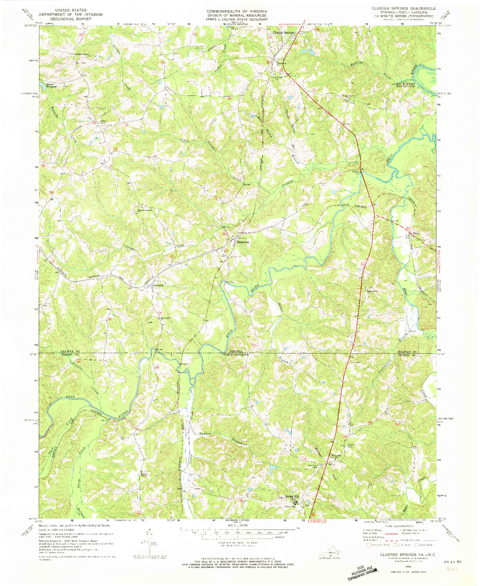 USGS 1:24000-SCALE QUADRANGLE FOR CLUSTER SPRINGS, VA 1968