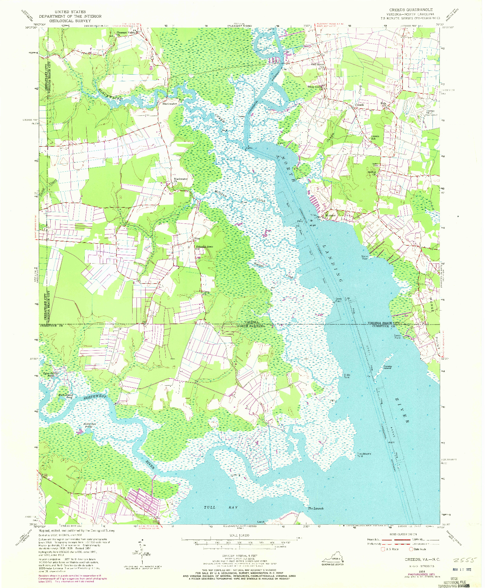USGS 1:24000-SCALE QUADRANGLE FOR CREEDS, VA 1954