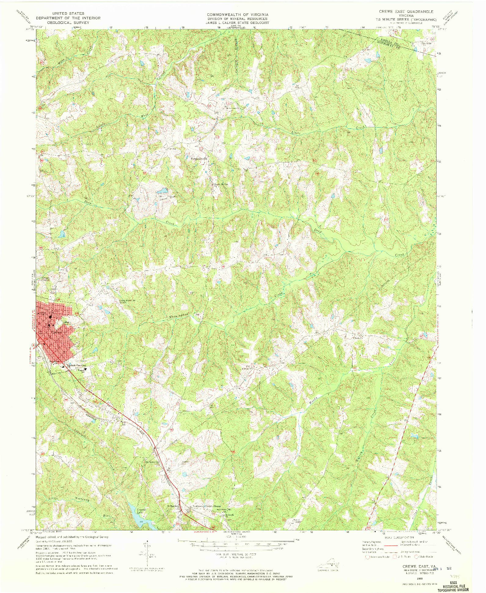 USGS 1:24000-SCALE QUADRANGLE FOR CREWE EAST, VA 1968