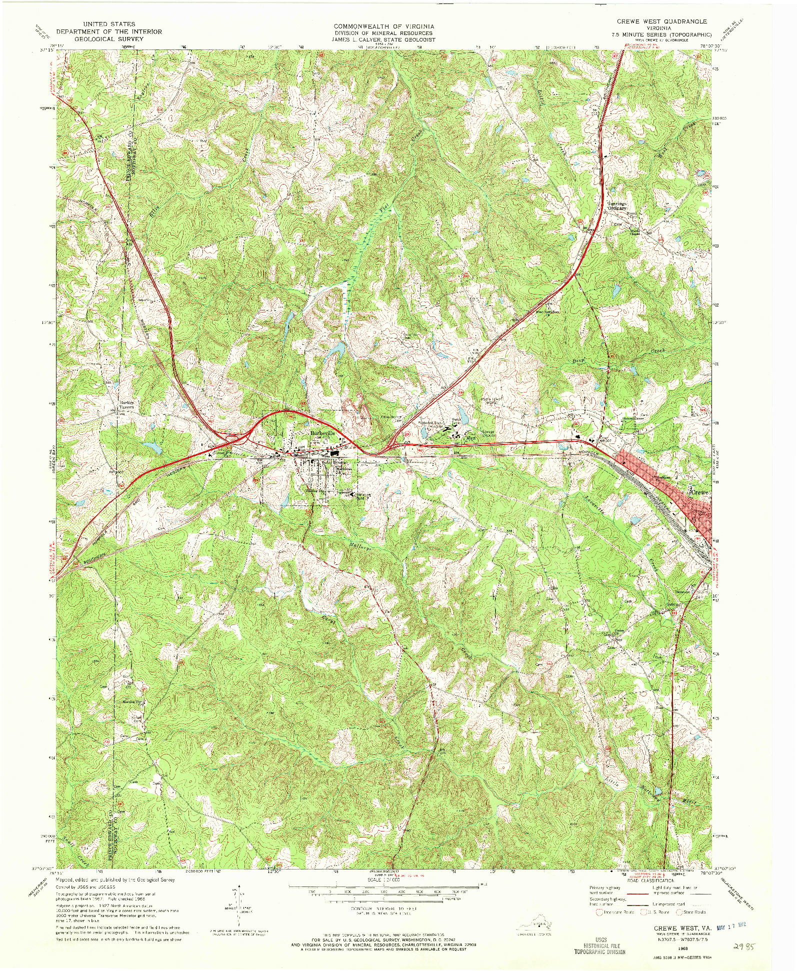 USGS 1:24000-SCALE QUADRANGLE FOR CREWE WEST, VA 1968