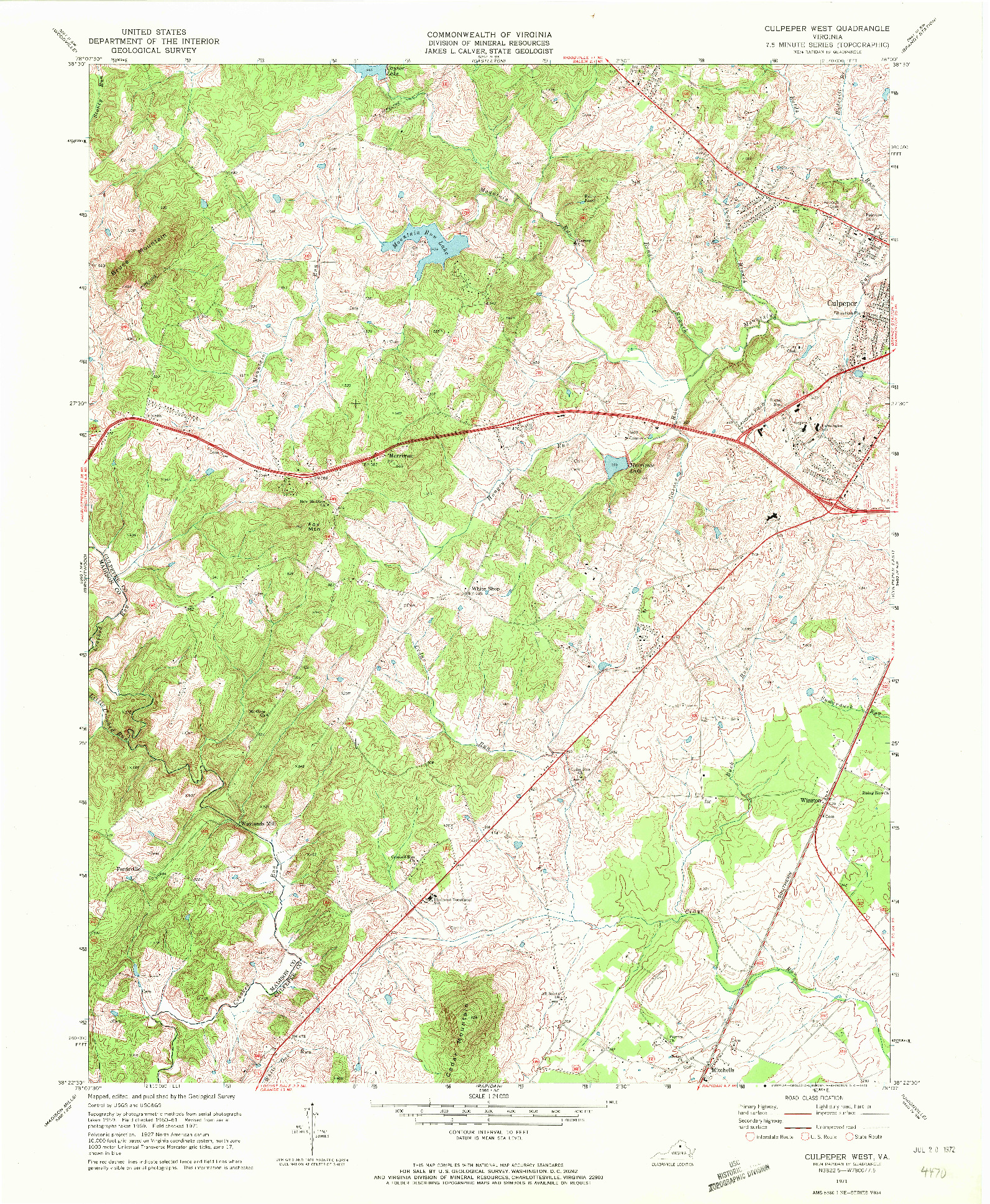 USGS 1:24000-SCALE QUADRANGLE FOR CULPEPER WEST, VA 1971