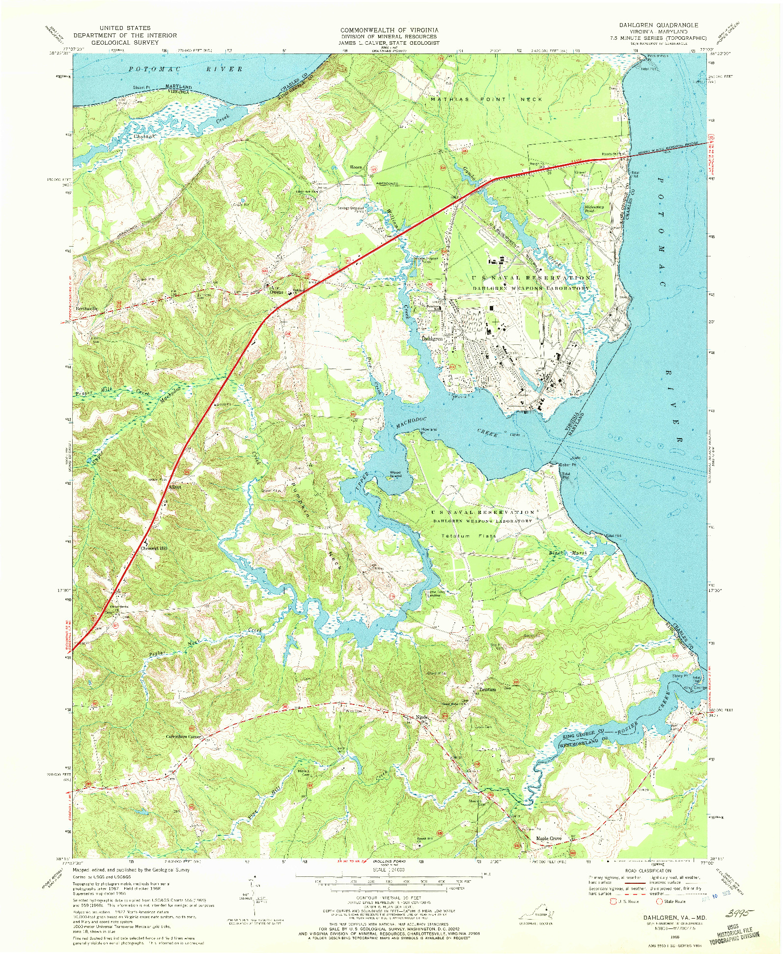 USGS 1:24000-SCALE QUADRANGLE FOR DAHLGREN, VA 1968