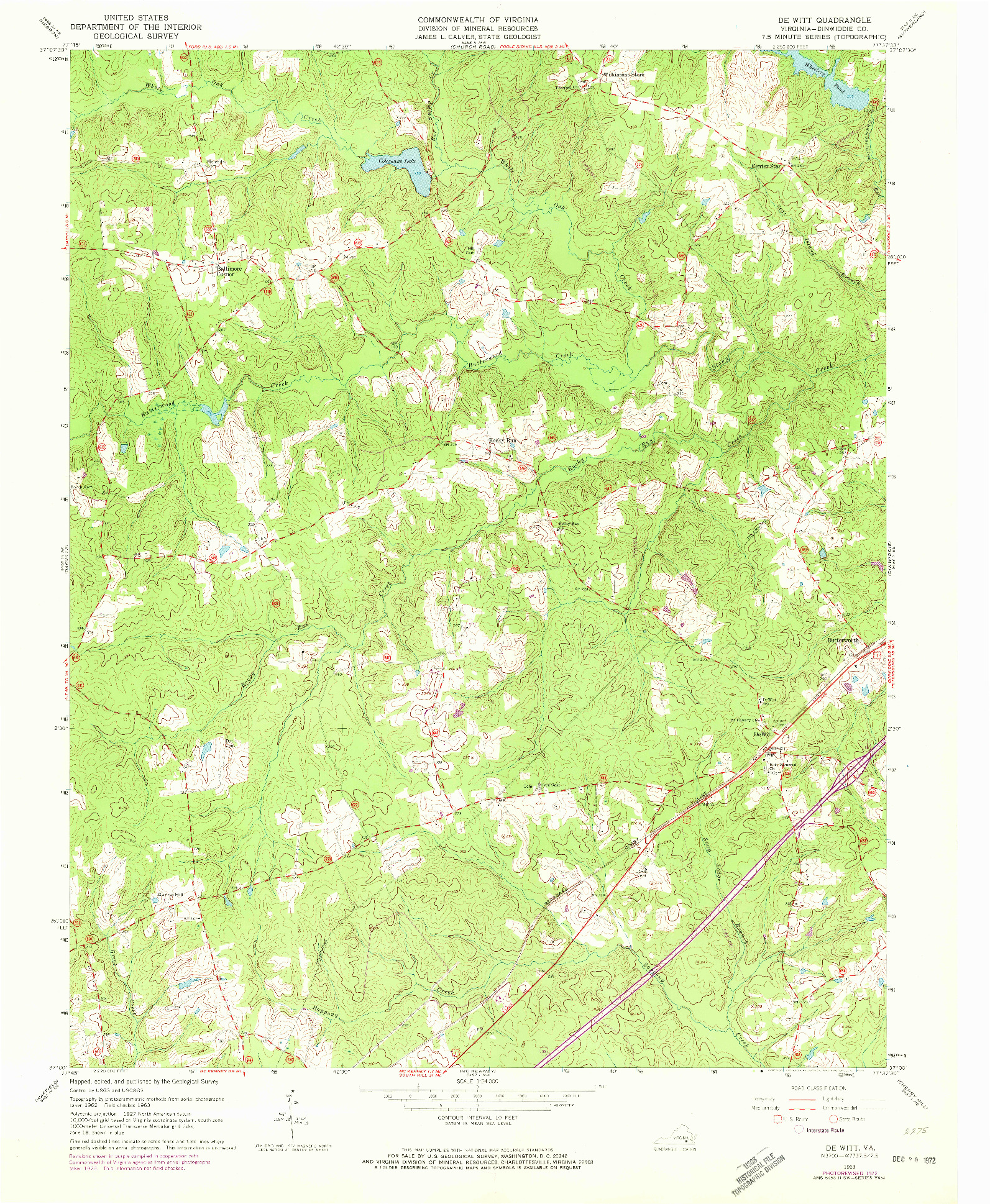 USGS 1:24000-SCALE QUADRANGLE FOR DE WITT, VA 1963