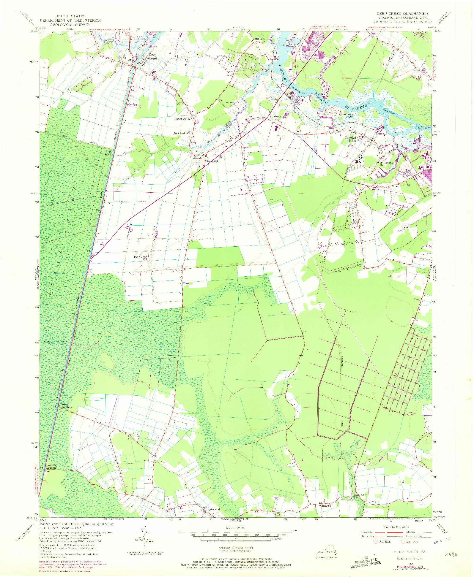 USGS 1:24000-SCALE QUADRANGLE FOR DEEP CREEK, VA 1954