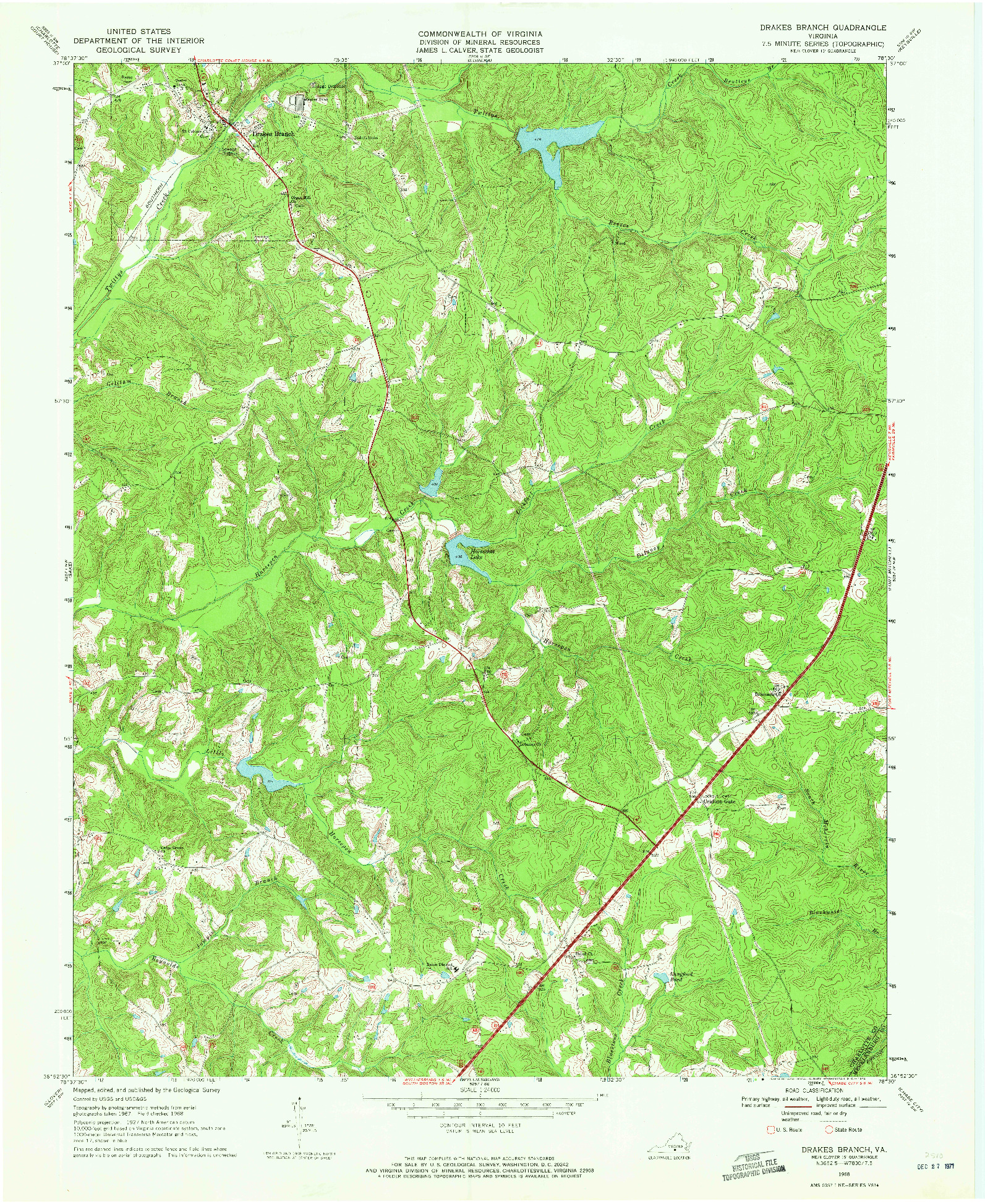 USGS 1:24000-SCALE QUADRANGLE FOR DRAKES BRANCH, VA 1968