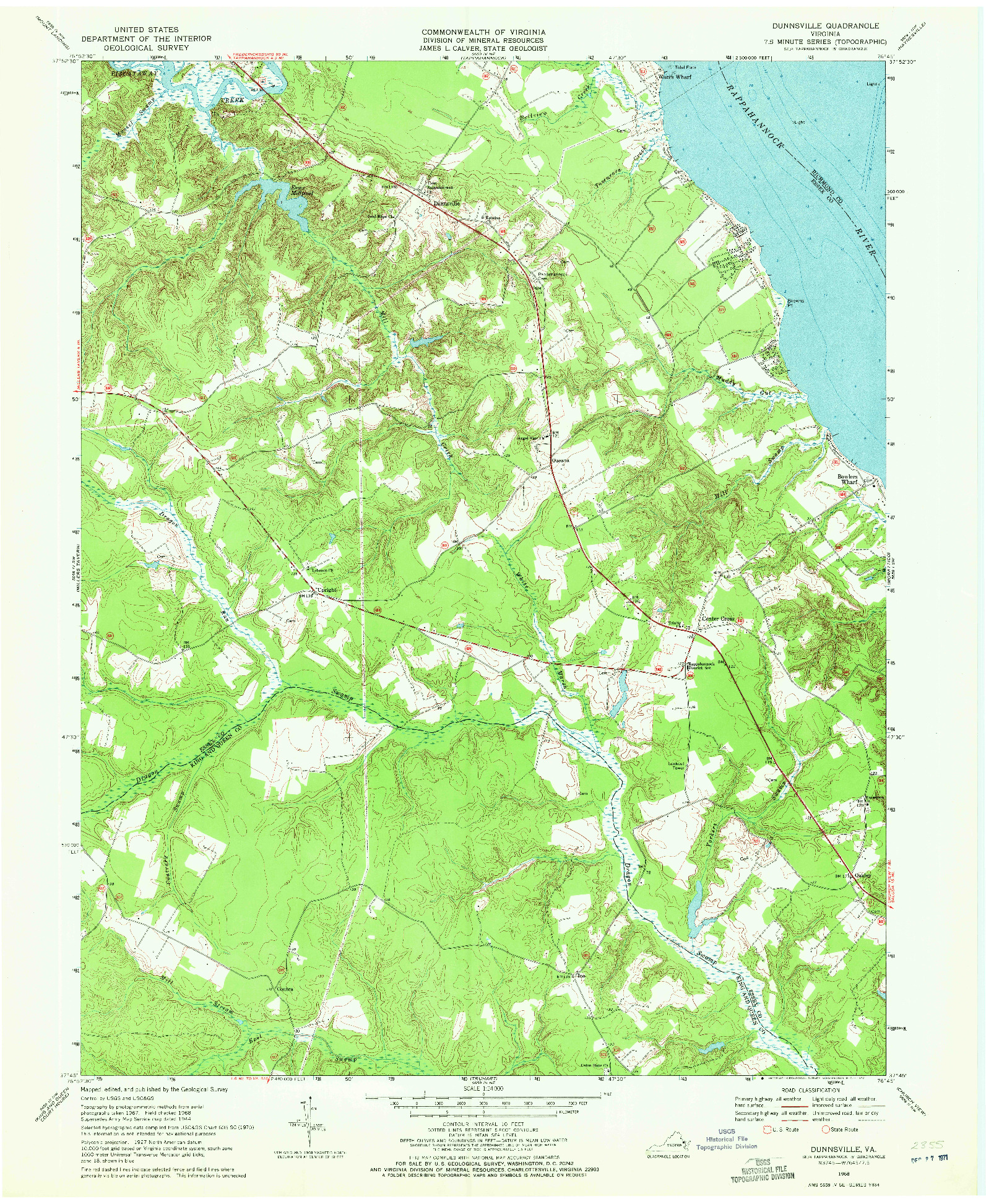 USGS 1:24000-SCALE QUADRANGLE FOR DUNNSVILLE, VA 1968