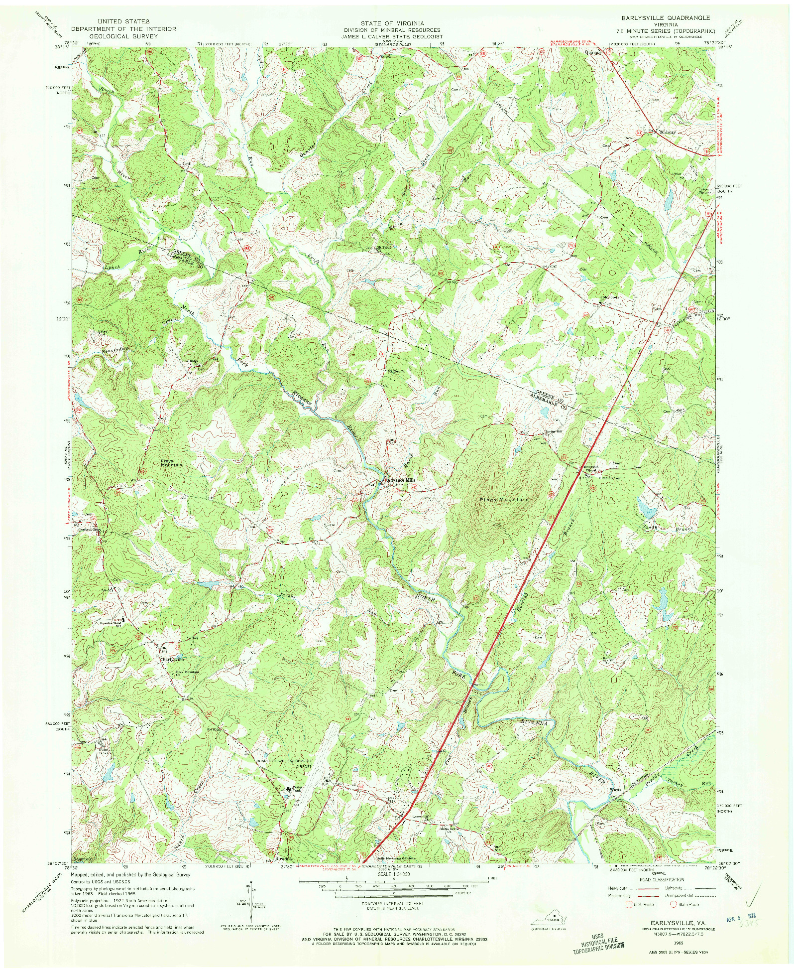 USGS 1:24000-SCALE QUADRANGLE FOR EARLYSVILLE, VA 1965