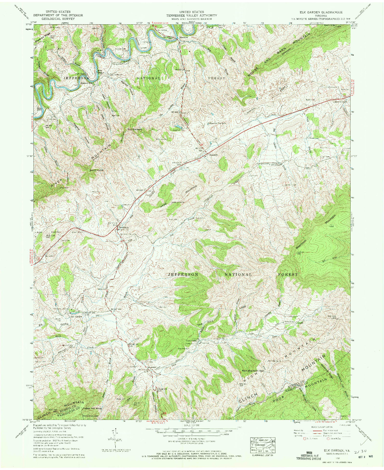 USGS 1:24000-SCALE QUADRANGLE FOR ELK GARDEN, VA 1958