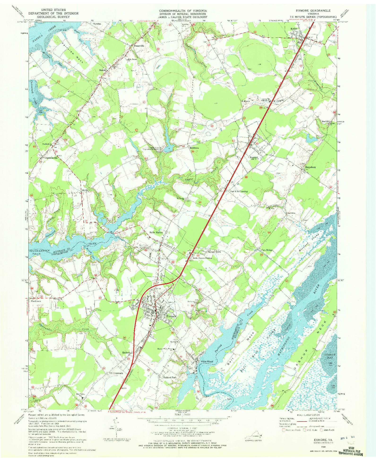 USGS 1:24000-SCALE QUADRANGLE FOR EXMORE, VA 1968