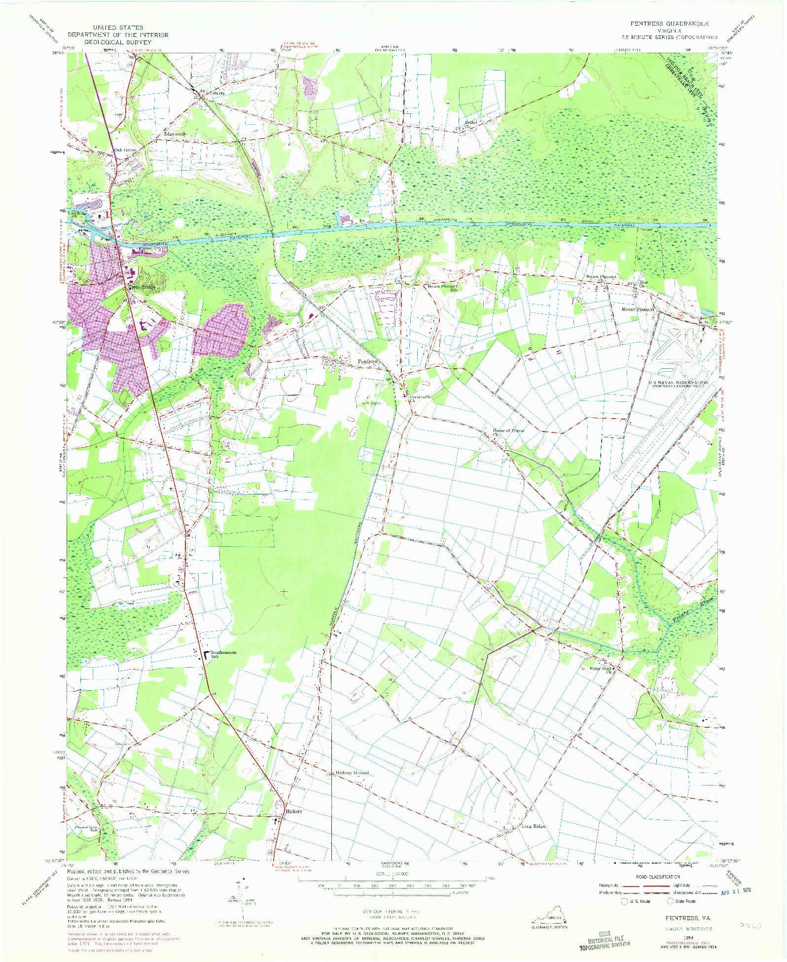 USGS 1:24000-SCALE QUADRANGLE FOR FENTRESS, VA 1954