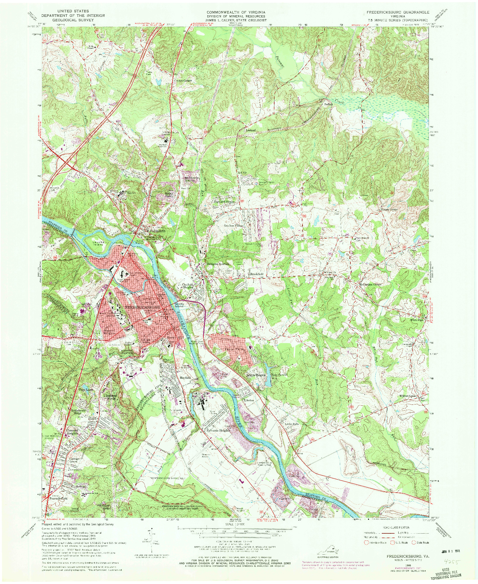 USGS 1:24000-SCALE QUADRANGLE FOR FREDERICKSBURG, VA 1966