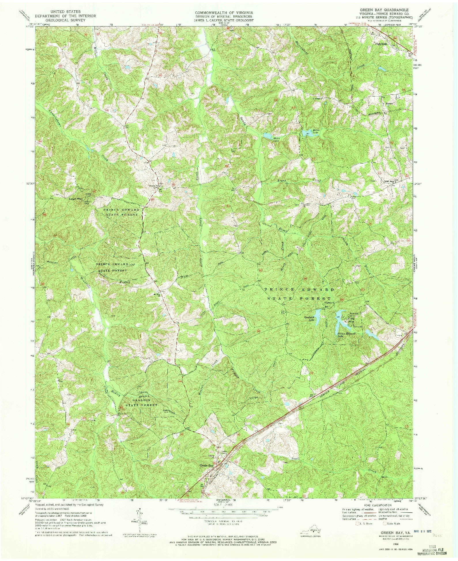USGS 1:24000-SCALE QUADRANGLE FOR GREEN BAY, VA 1968