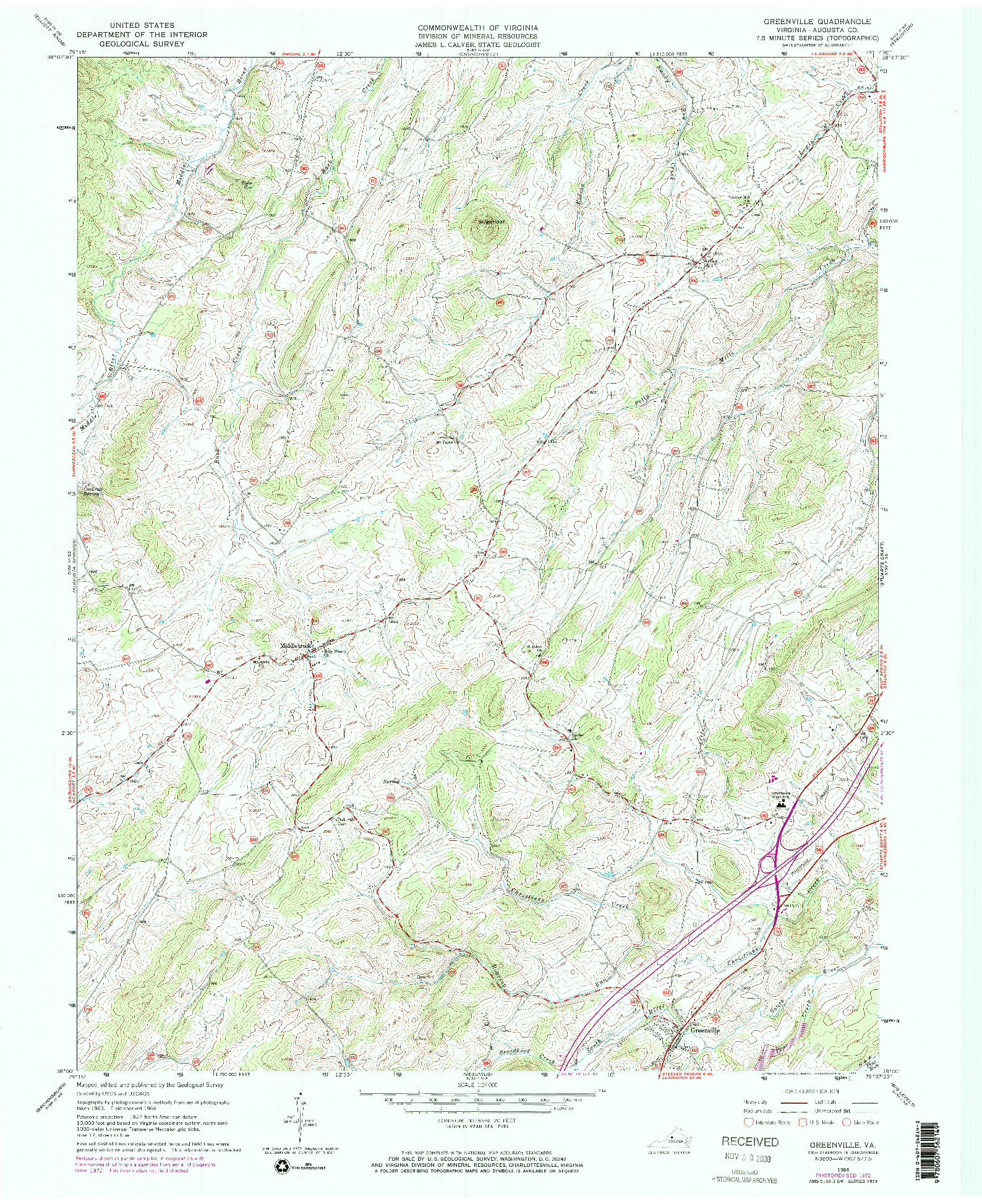 USGS 1:24000-SCALE QUADRANGLE FOR GREENVILLE, VA 1964