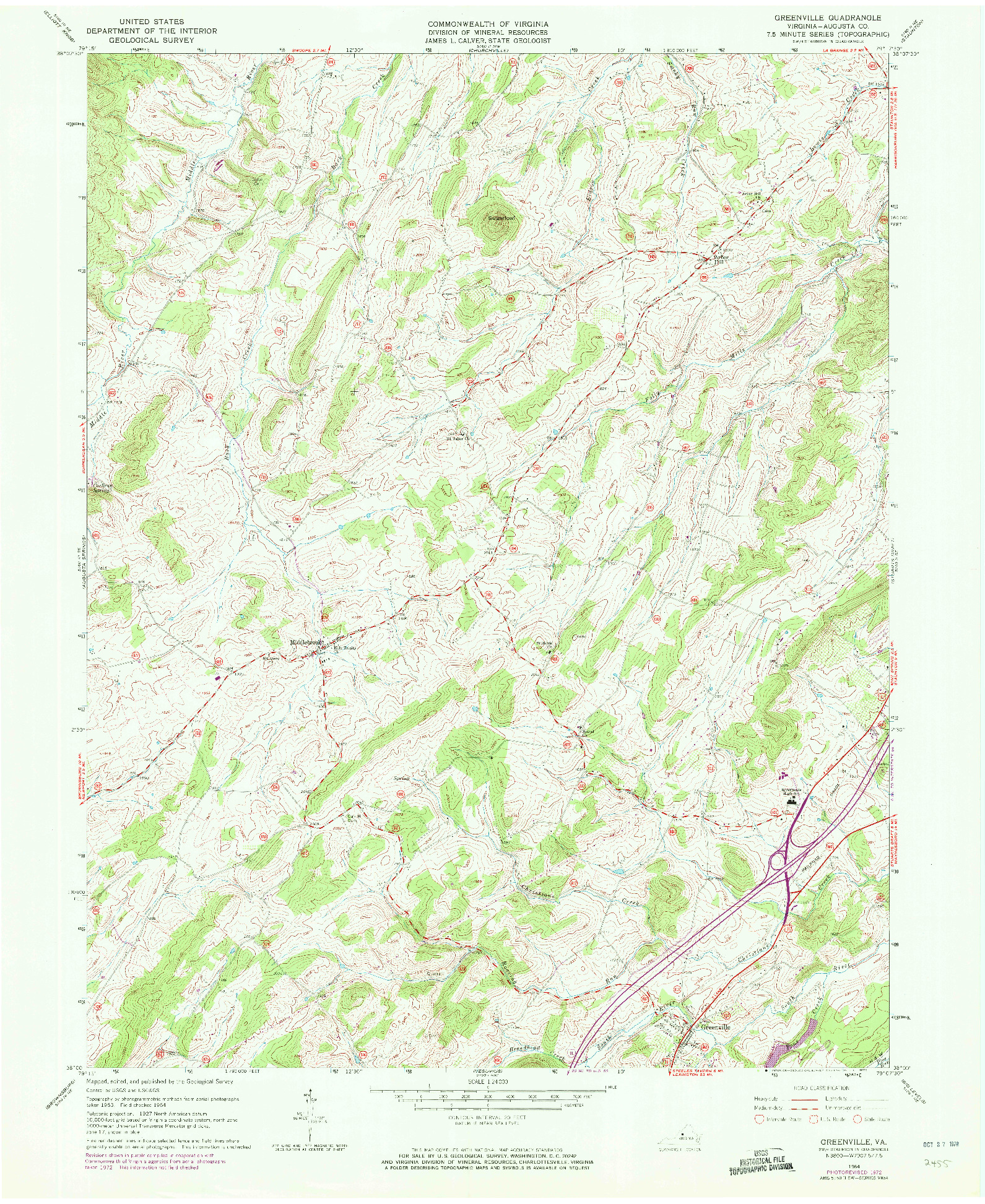 USGS 1:24000-SCALE QUADRANGLE FOR GREENVILLE, VA 1964